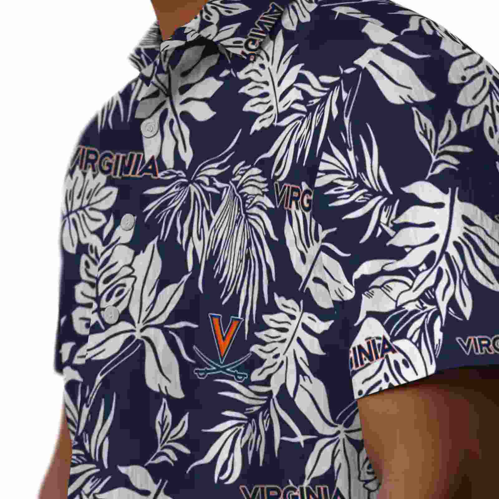 virginia cavaliers tropical leaf blue white hawaiian shirt trendy