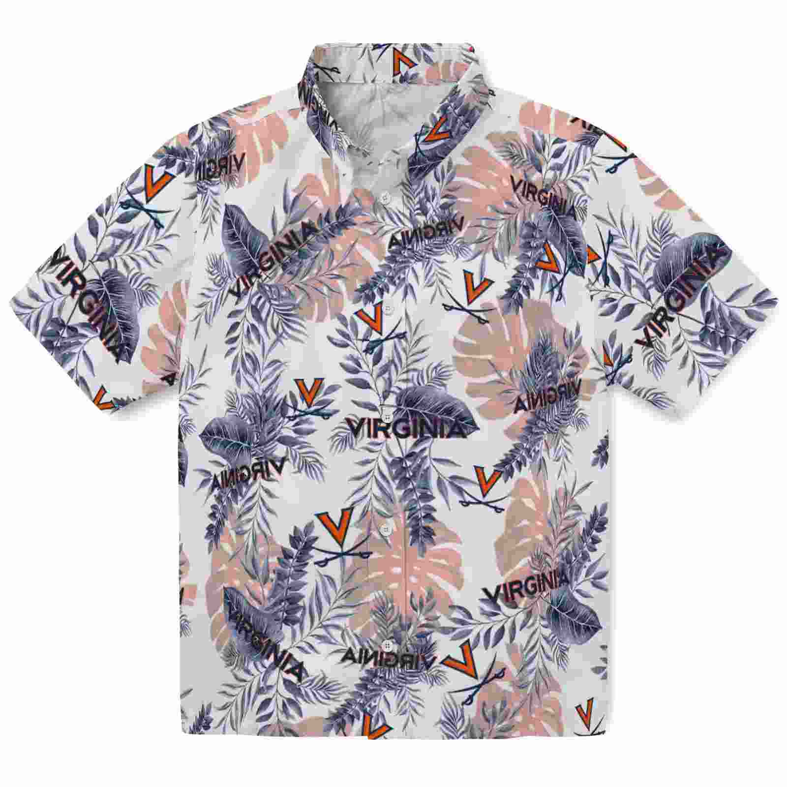 Virginia Cavaliers Tropical Leaves Blue White Hawaiian Shirt