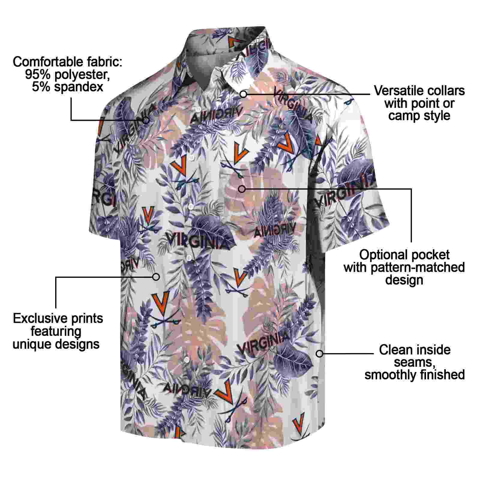 virginia cavaliers tropical leaves blue white hawaiian shirt new arrival