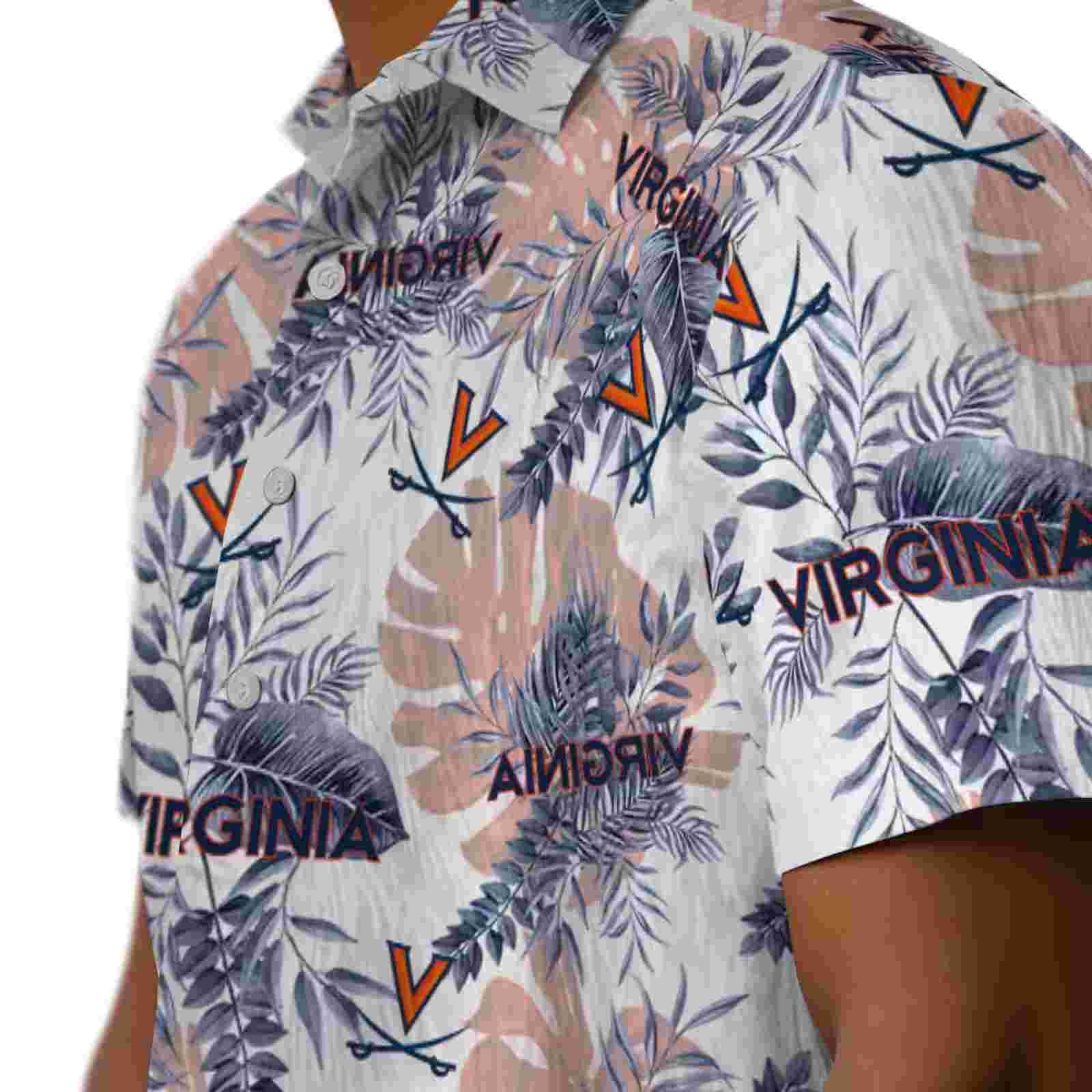 virginia cavaliers tropical leaves blue white hawaiian shirt trendy