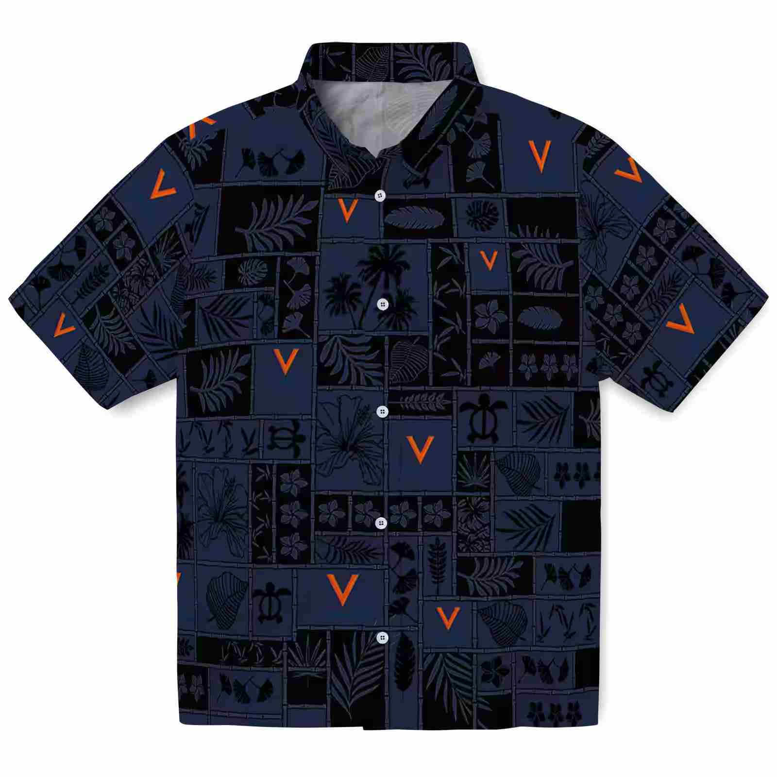 Virginia Cavaliers Tropical Patchwork Blue Black Hawaiian Shirt