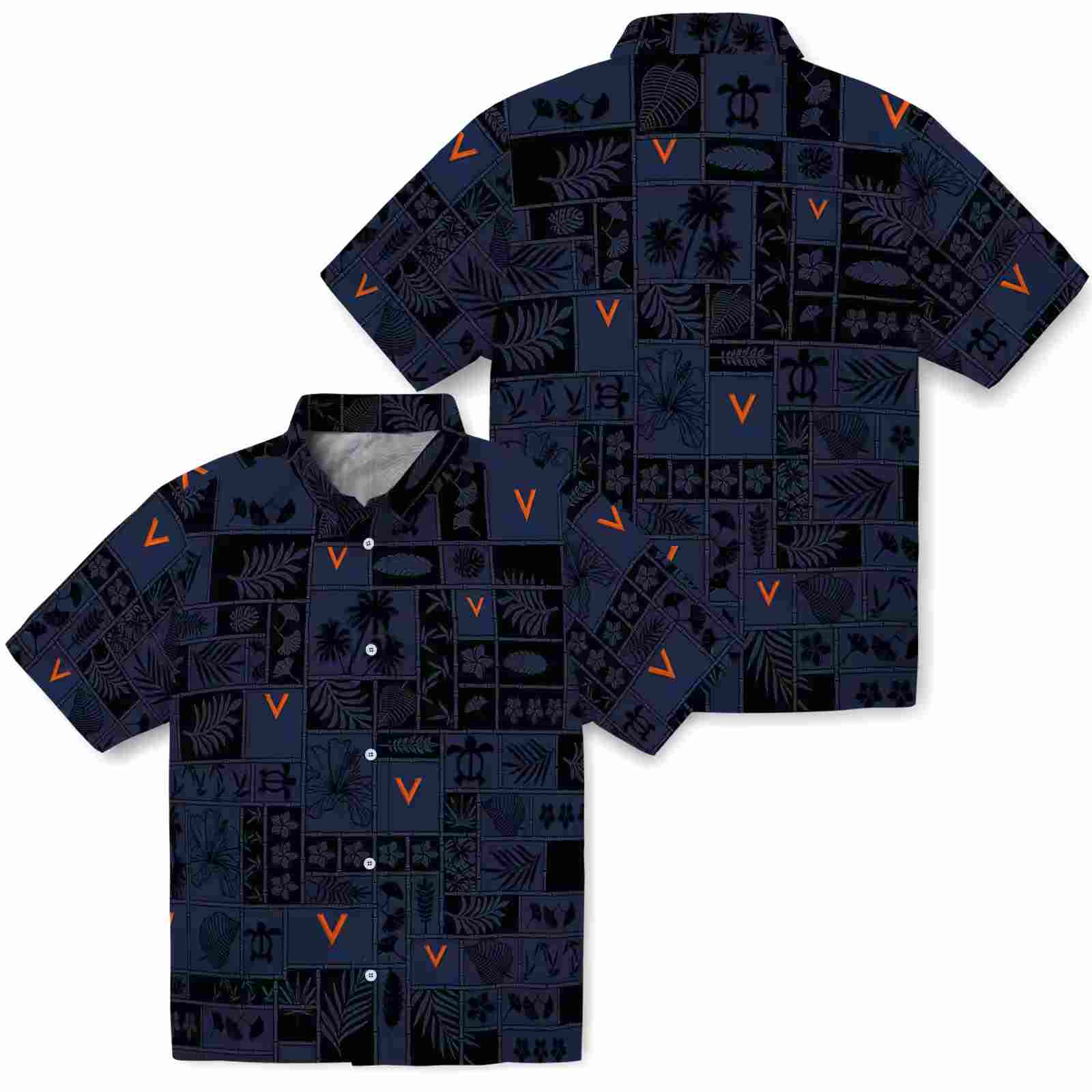 virginia cavaliers tropical patchwork blue black hawaiian shirt high quality