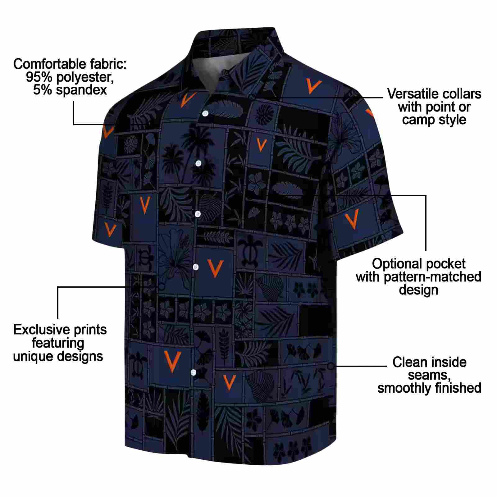 virginia cavaliers tropical patchwork blue black hawaiian shirt new arrival