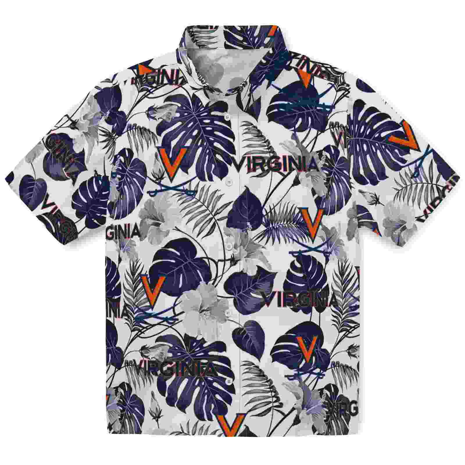 Virginia Cavaliers Tropical Plants Blue White Hawaiian Shirt