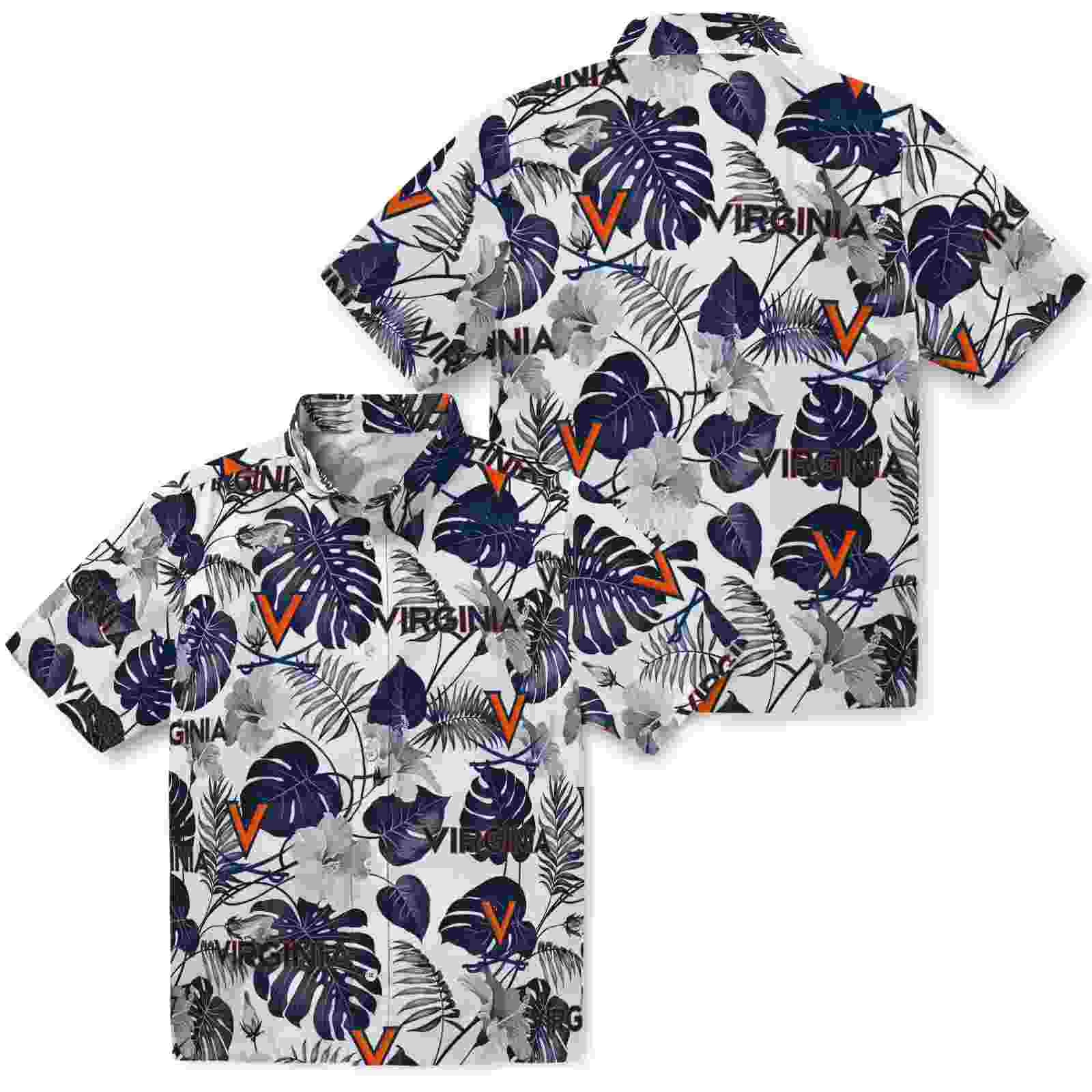 virginia cavaliers tropical plants blue white hawaiian shirt high quality