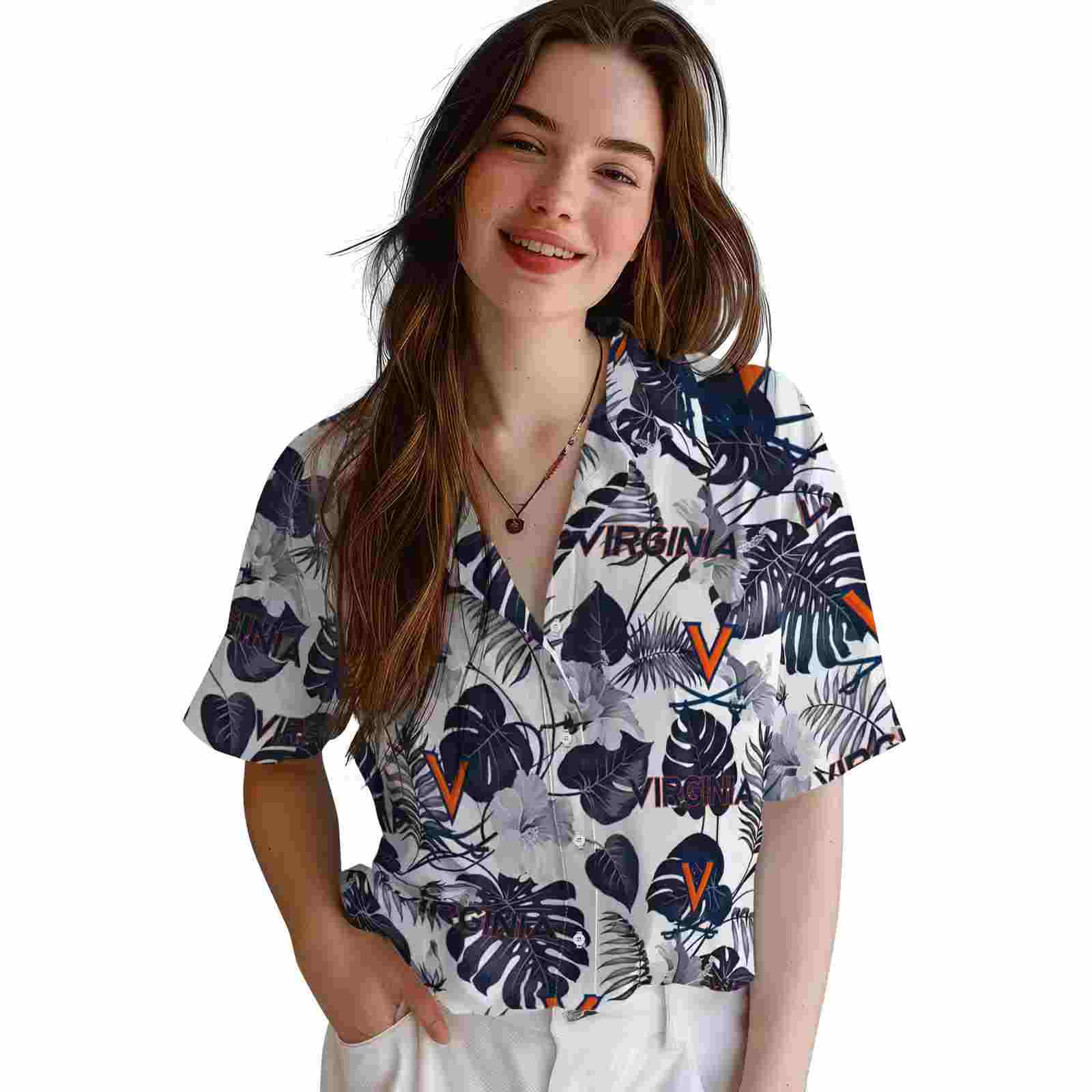 virginia cavaliers tropical plants blue white hawaiian shirt latest model