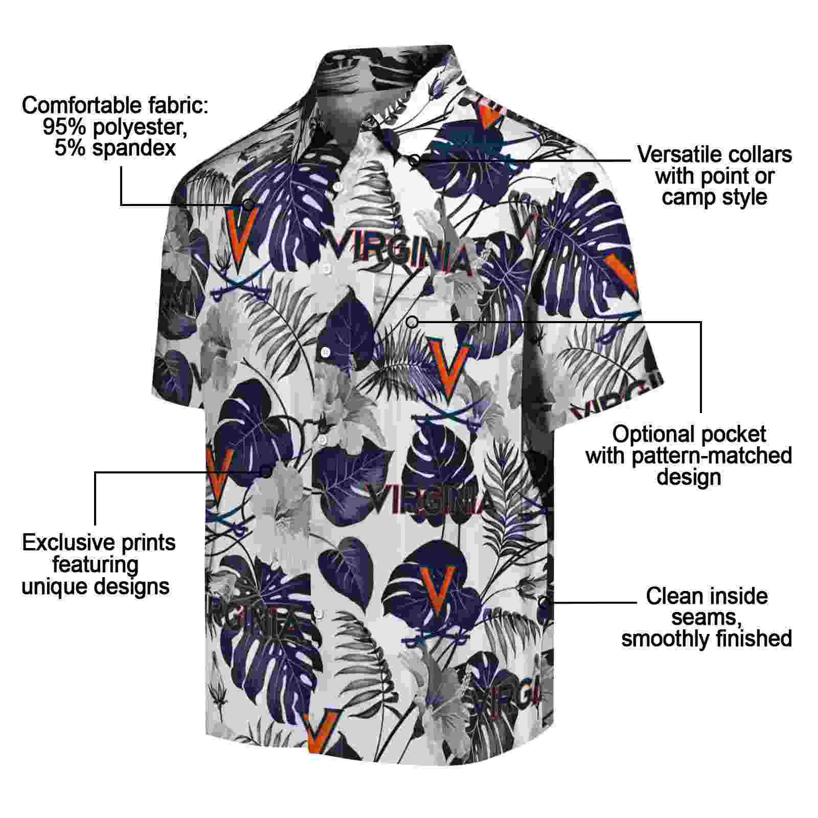 virginia cavaliers tropical plants blue white hawaiian shirt new arrival