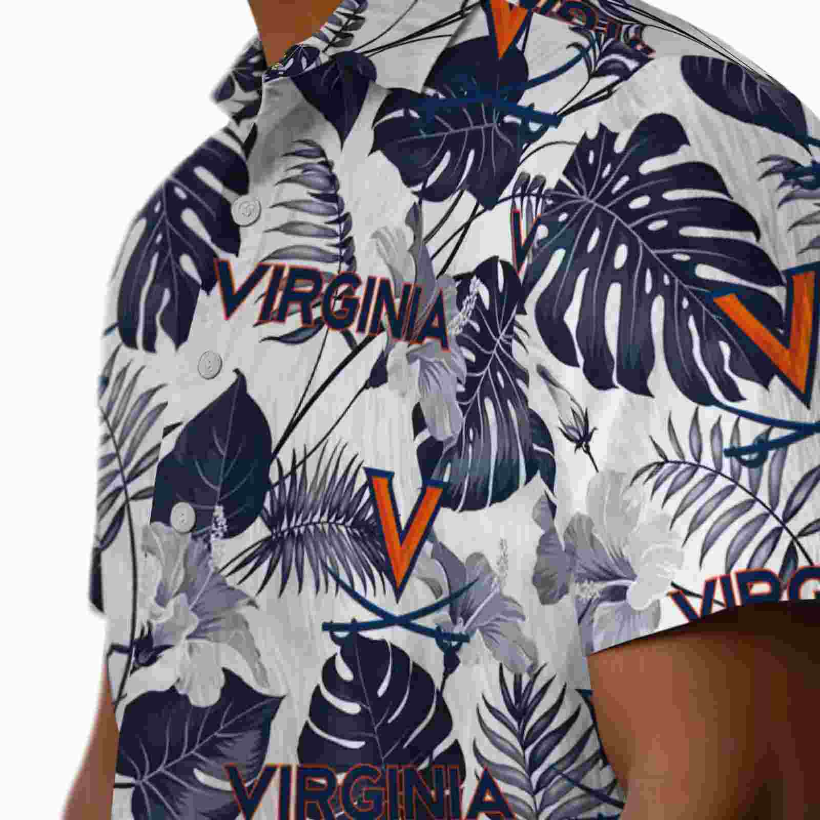 virginia cavaliers tropical plants blue white hawaiian shirt trendy