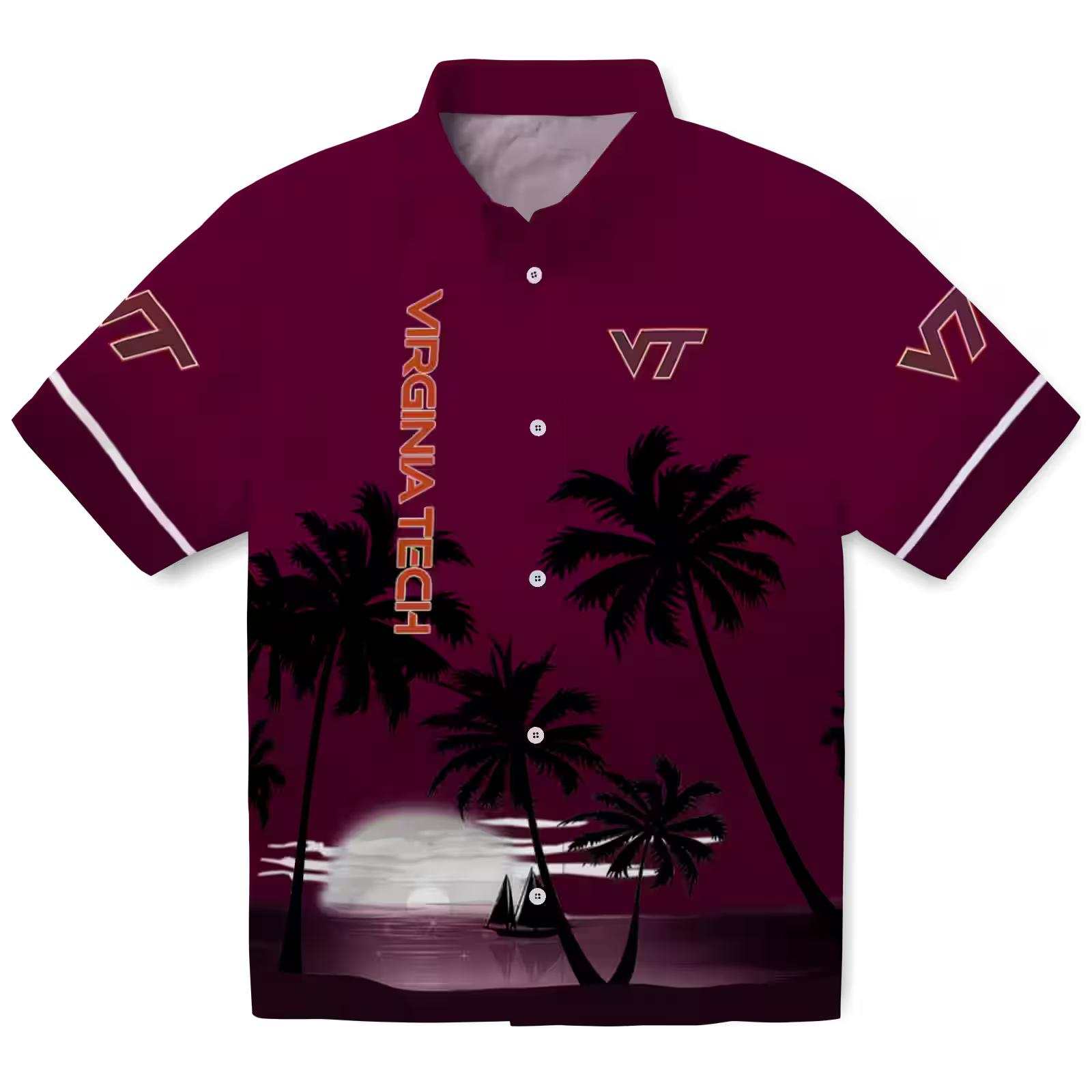 Virginia Tech Hokies Beach Sunset Maroon Black Hawaiian Shirt