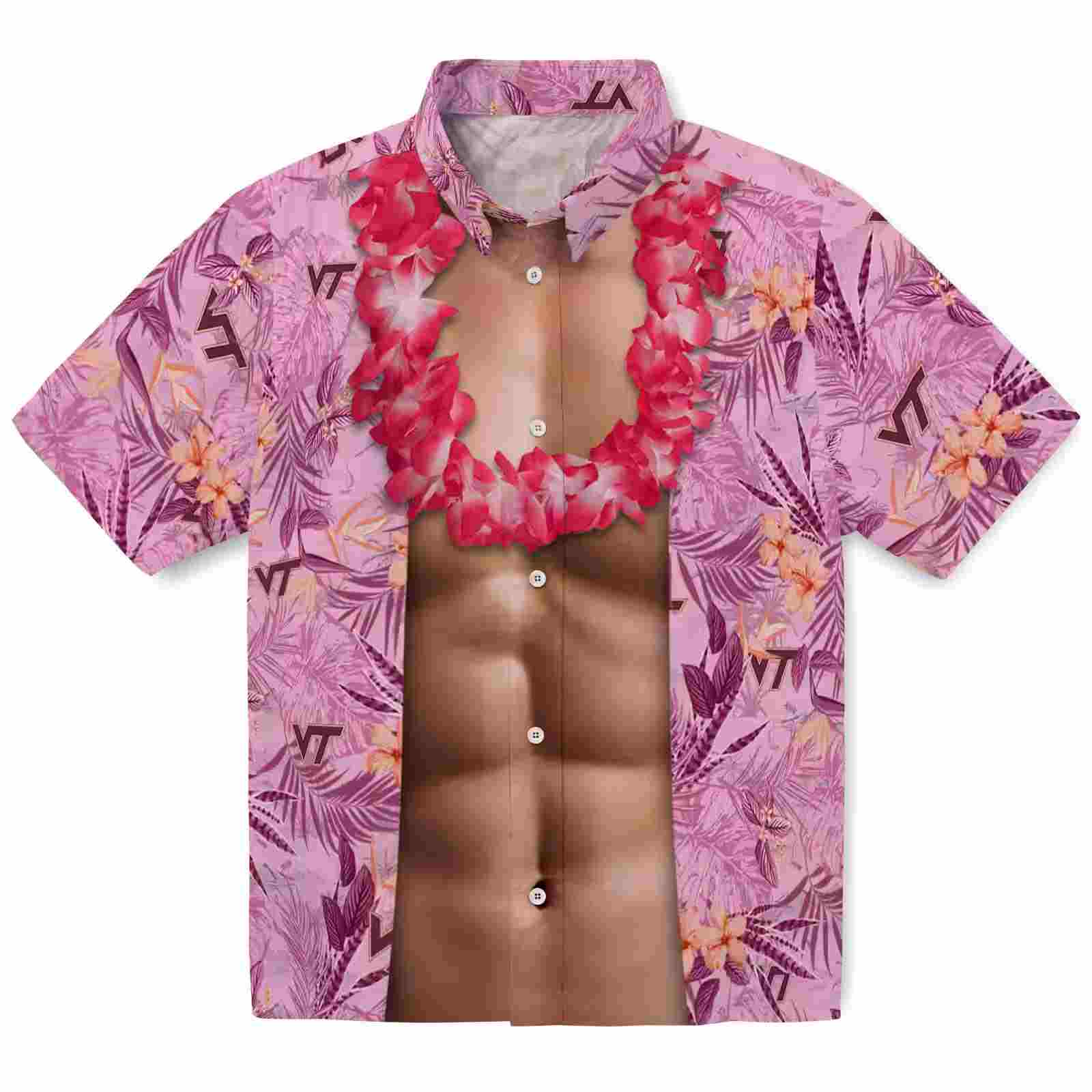 Virginia Tech Hokies Chest Illusion Maroon Hawaiian Shirt