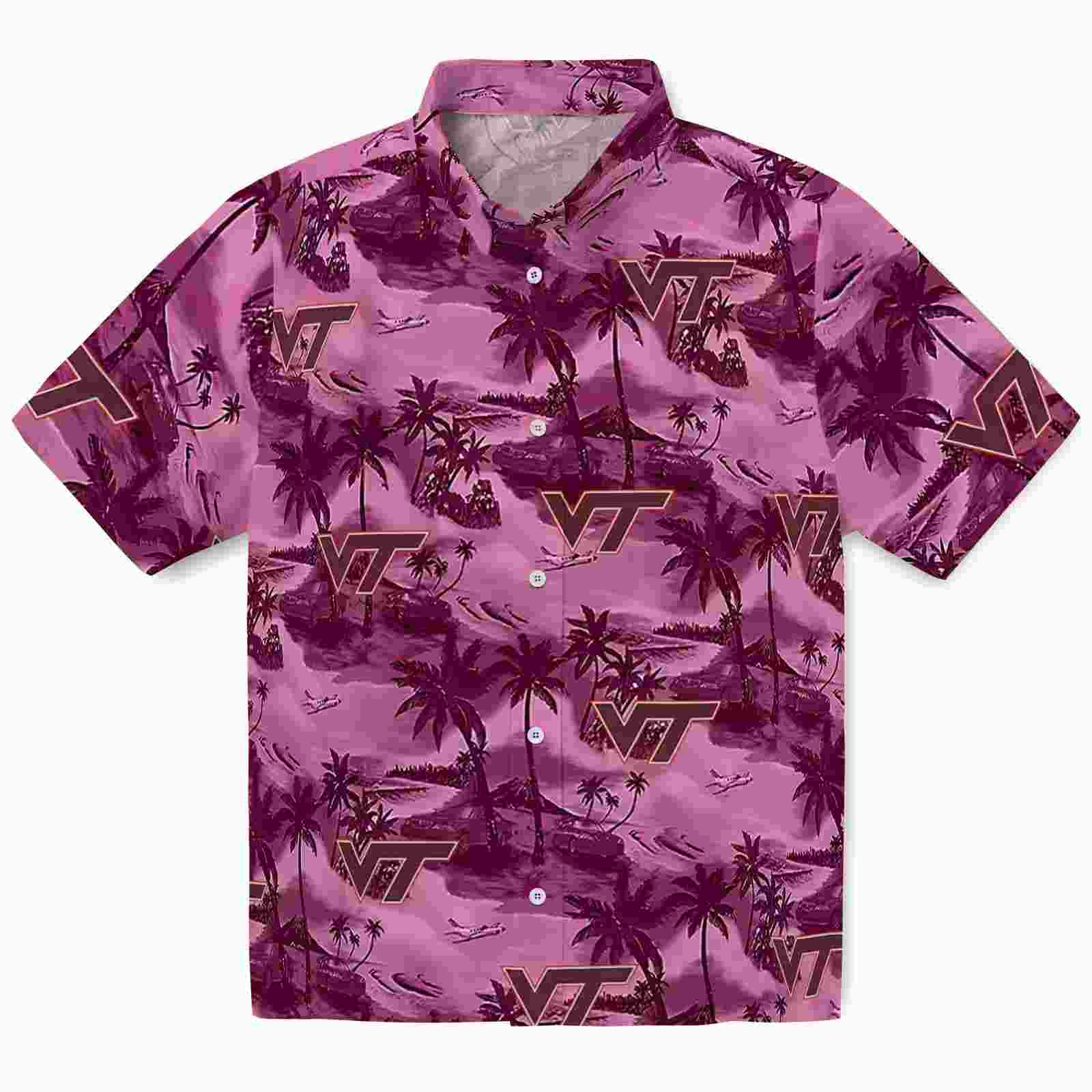 Virginia Tech Hokies Coastal Palms Maroon Hawaiian Shirt