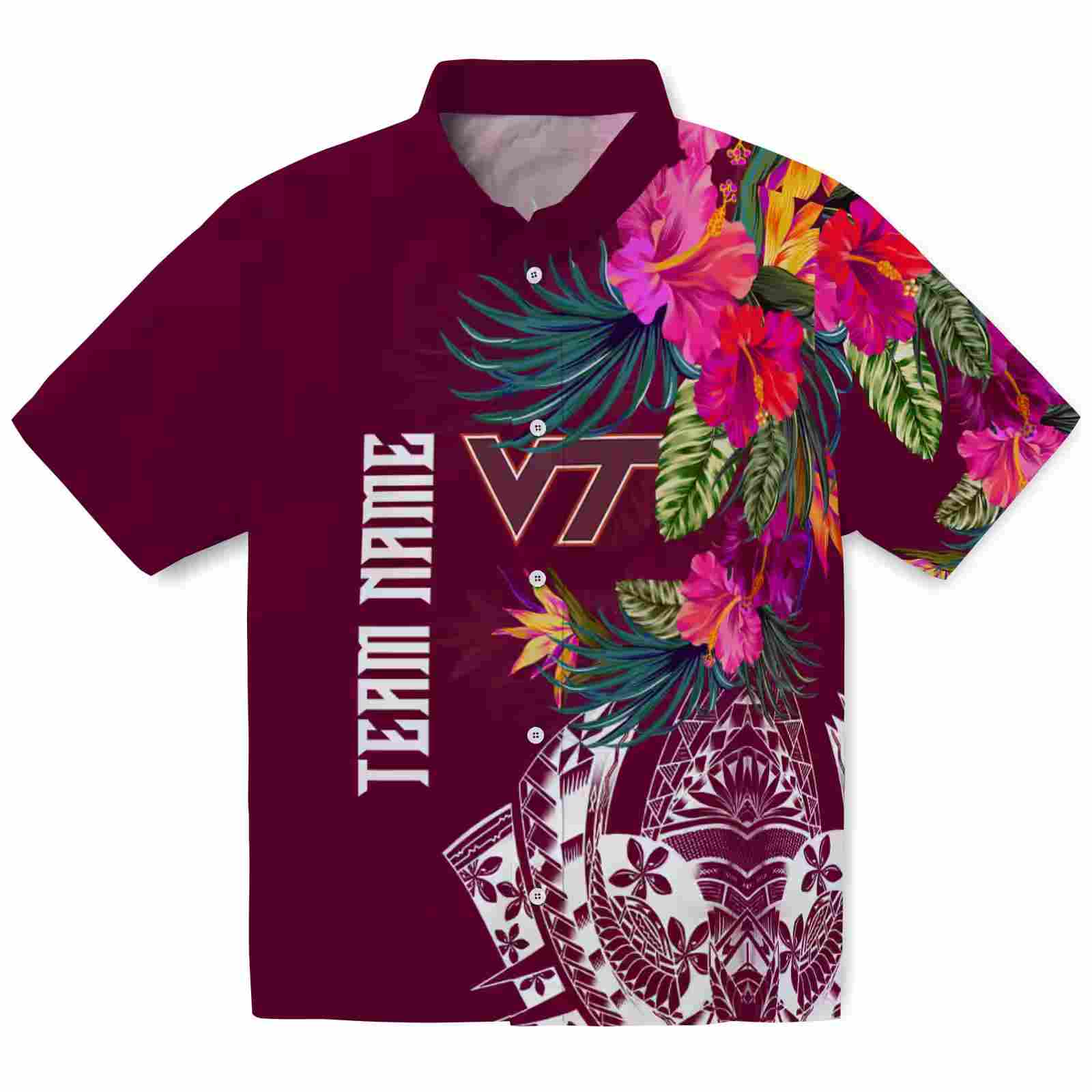 Virginia Tech Hokies Floral Polynesian Maroon Hawaiian Shirt