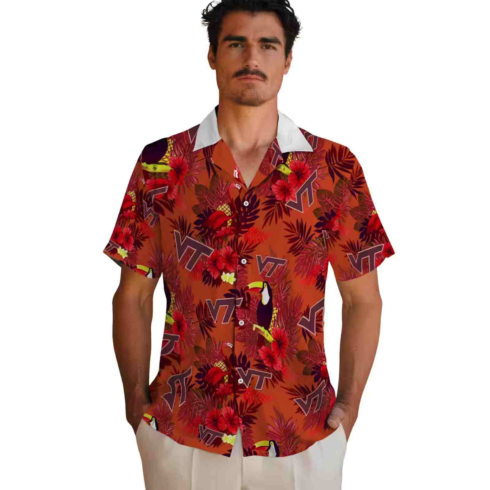 virginia tech hokies floral toucan maroon red hawaiian shirt fashion forward