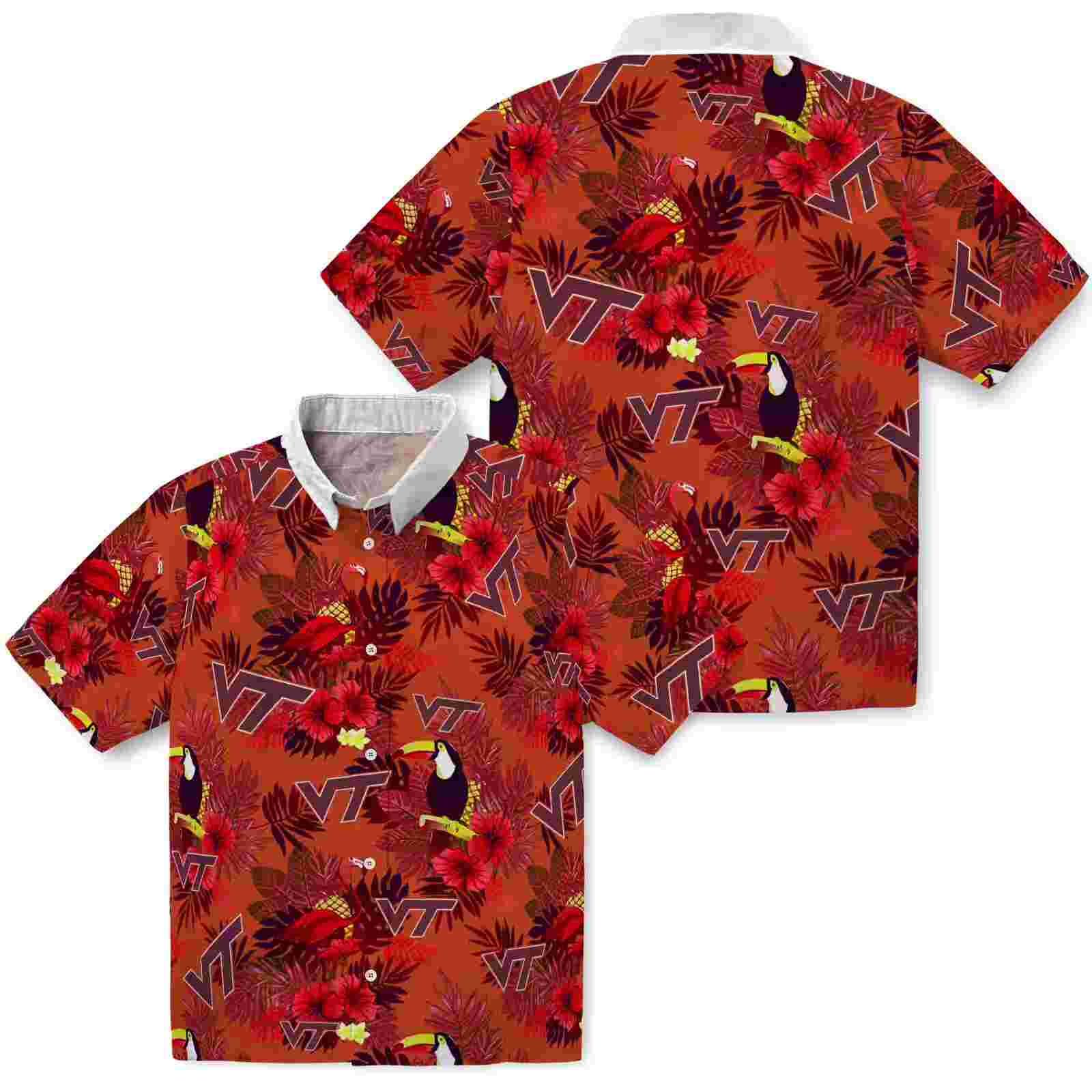 virginia tech hokies floral toucan maroon red hawaiian shirt high quality