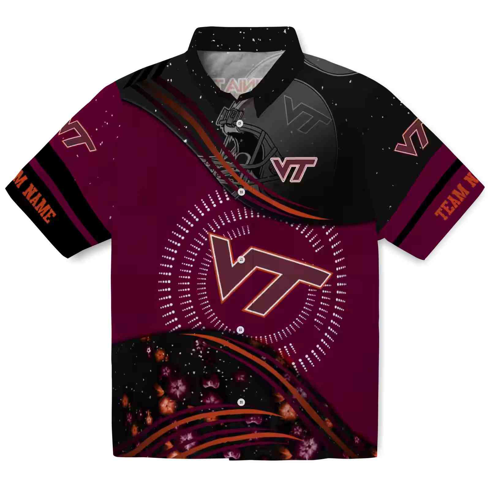 Virginia Tech Hokies Football Wave Maroon Black Hawaiian Shirt