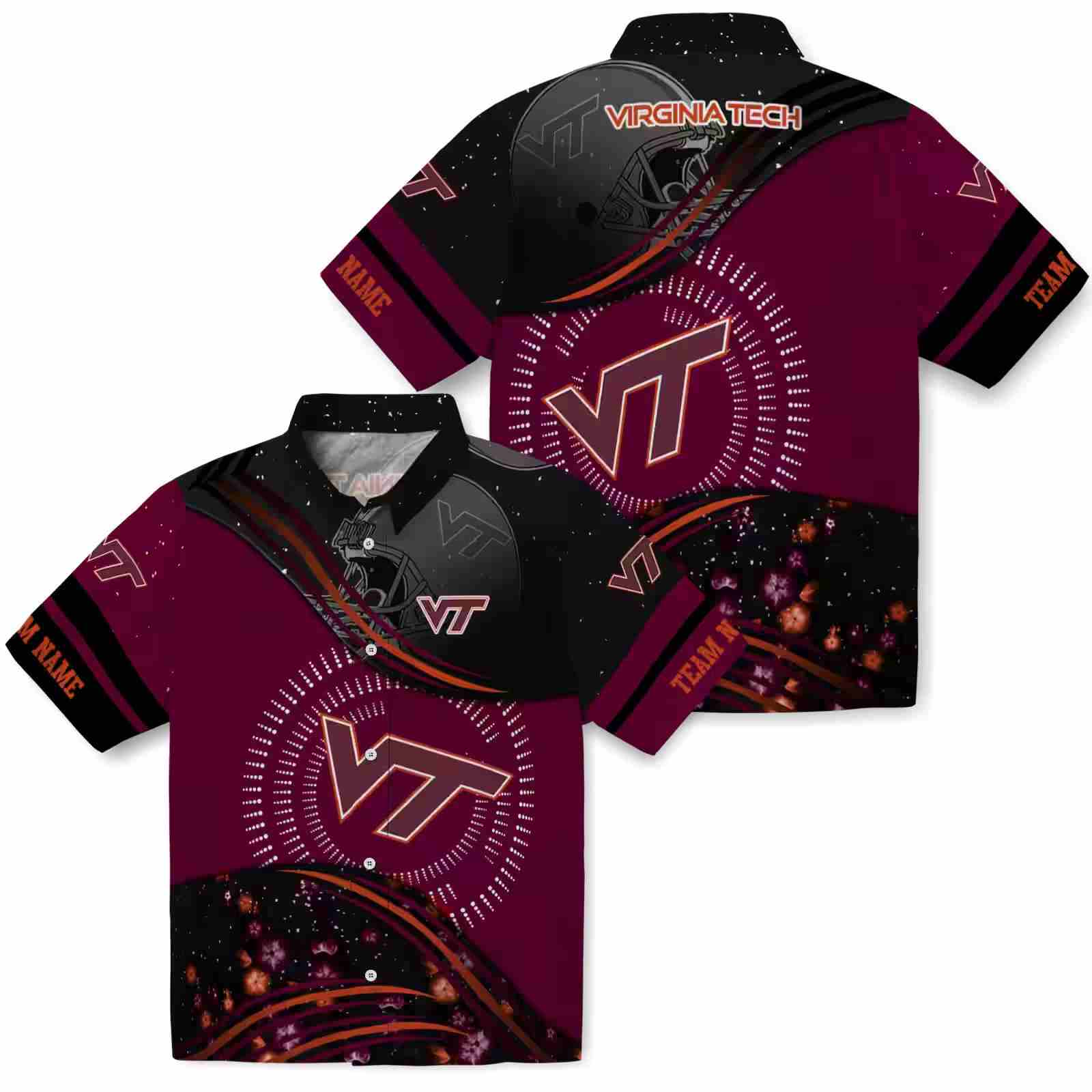 virginia tech hokies football wave maroon black hawaiian shirt high quality