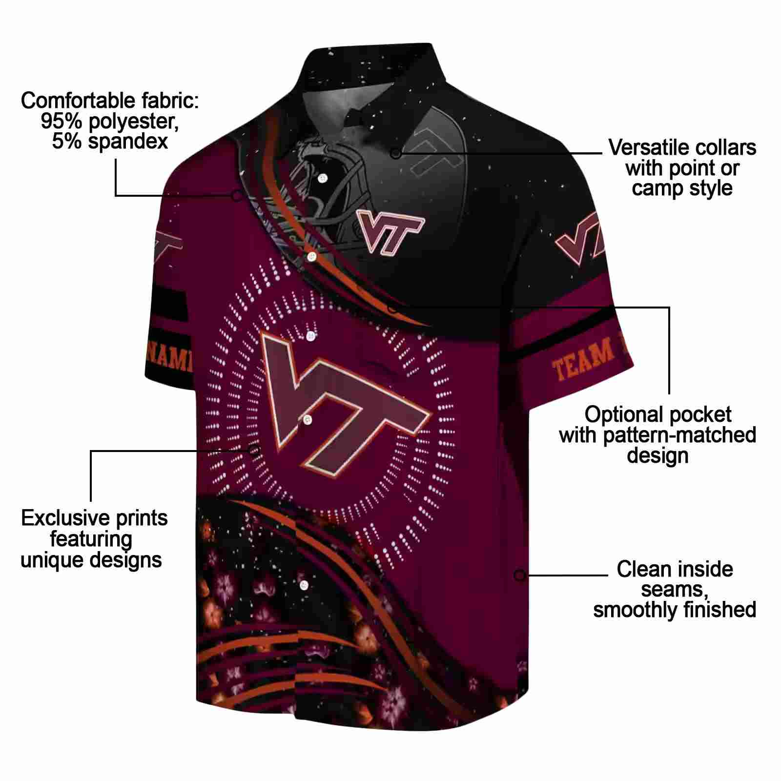 virginia tech hokies football wave maroon black hawaiian shirt new arrival