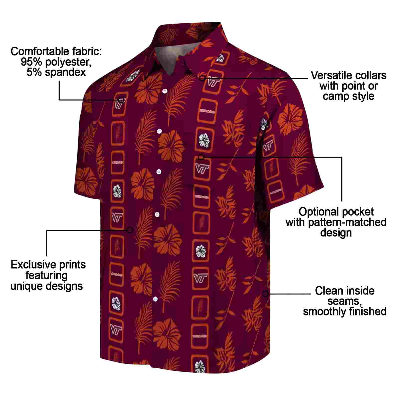 virginia tech hokies framed floral maroon hawaiian shirt new arrival