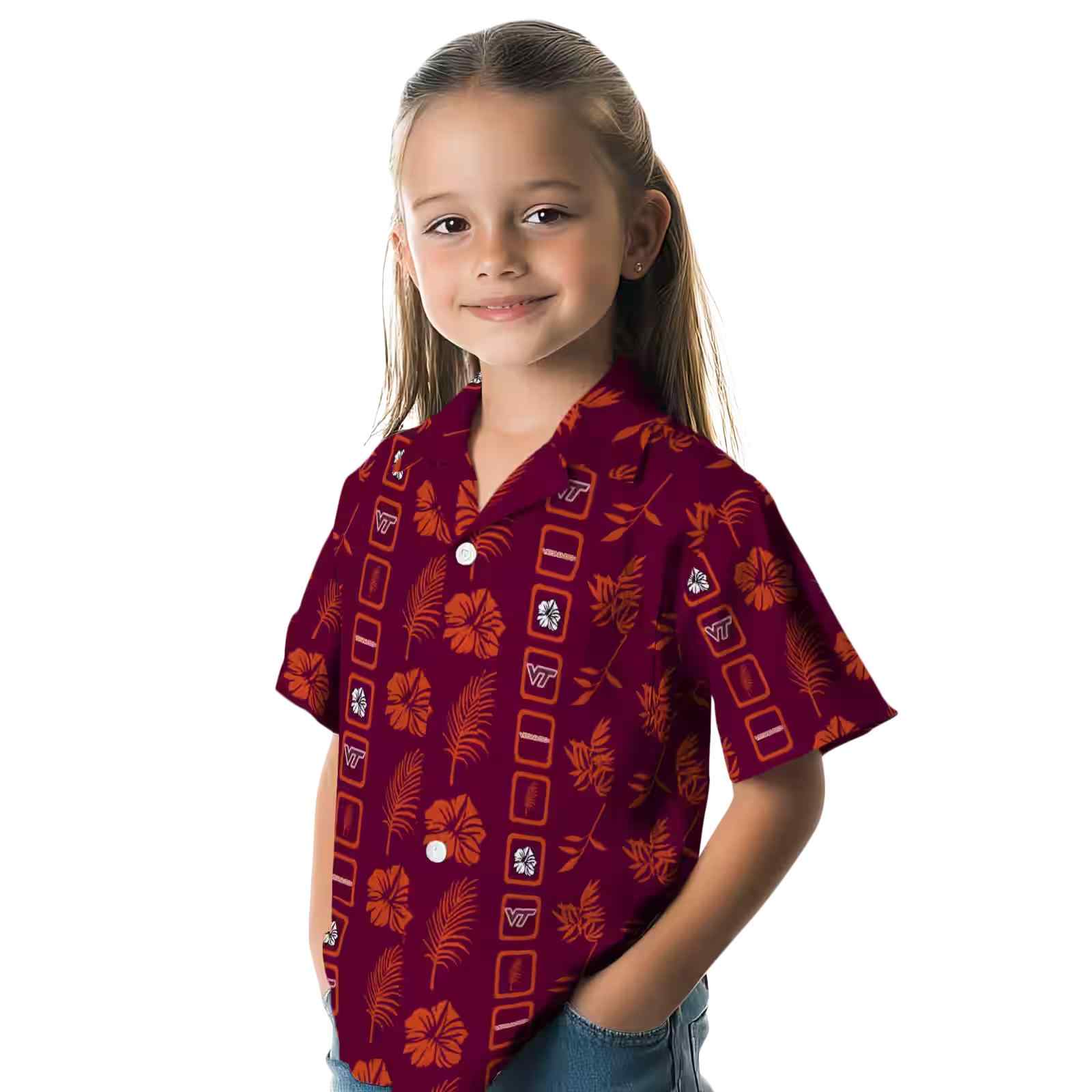 virginia tech hokies framed floral maroon hawaiian shirt premium grade