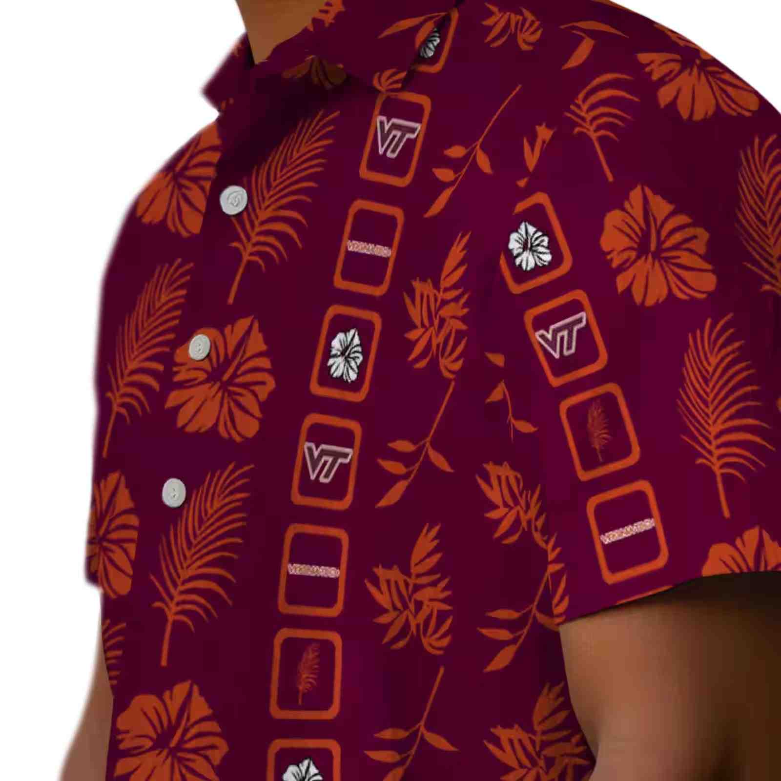 virginia tech hokies framed floral maroon hawaiian shirt trendy