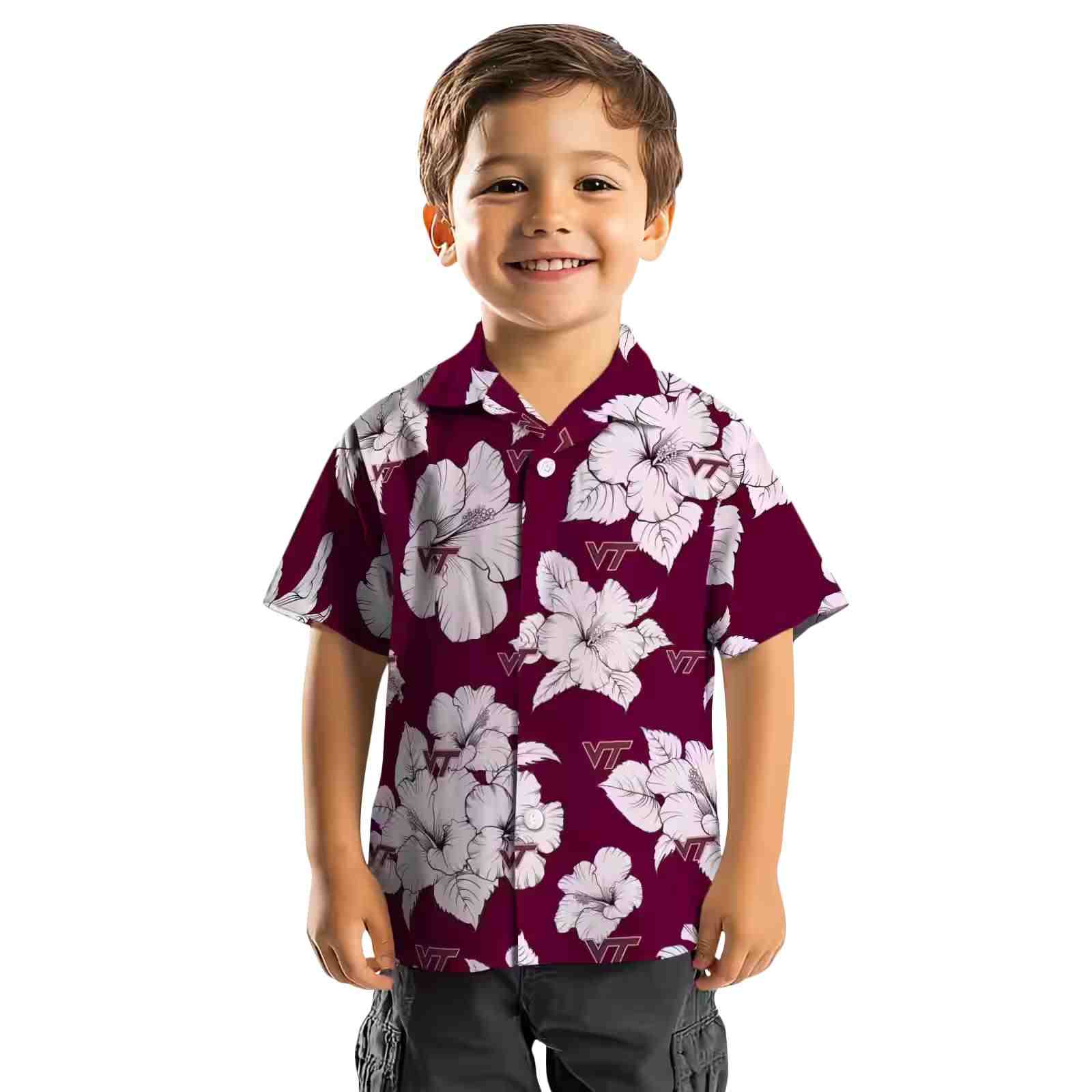 virginia tech hokies hibiscus blooms maroon white hawaiian shirt top rated