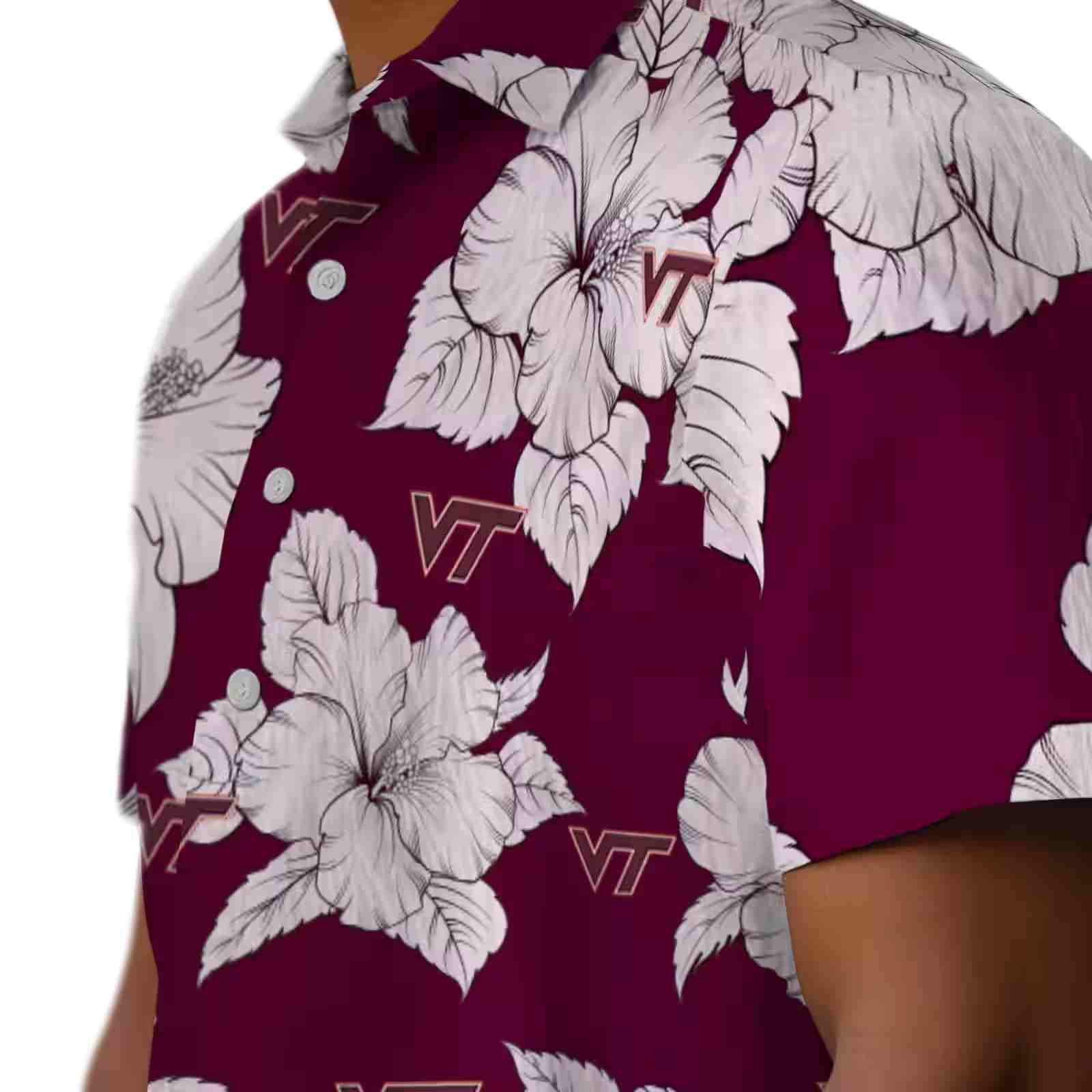 virginia tech hokies hibiscus blooms maroon white hawaiian shirt trendy