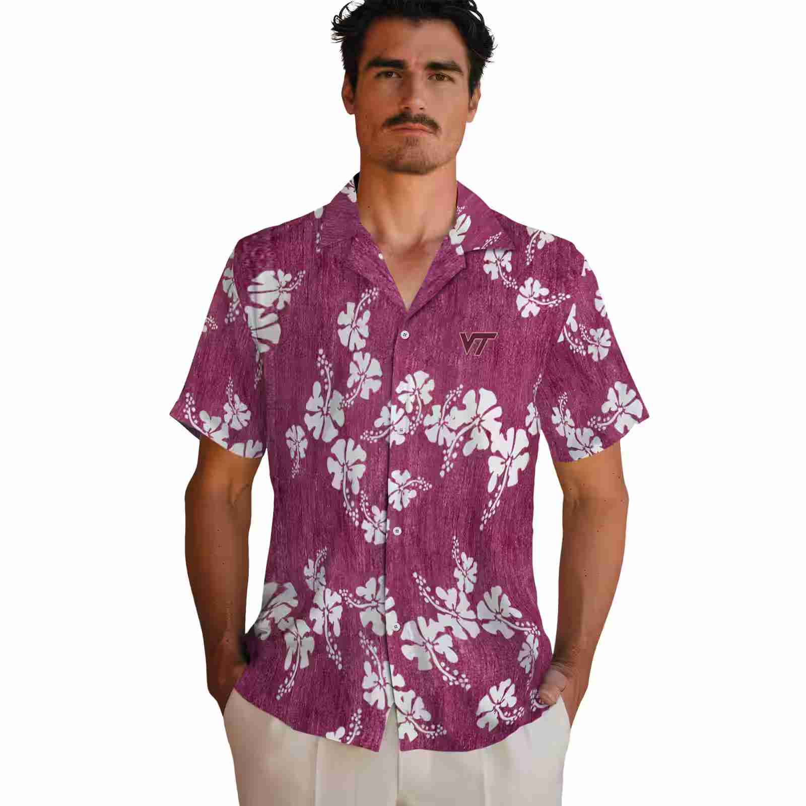 virginia tech hokies hibiscus clusters maroon hawaiian shirt fashion forward