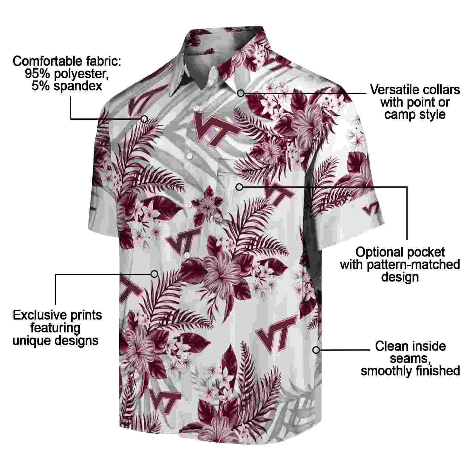 virginia tech hokies hibiscus palm leaves maroon white hawaiian shirt new arrival