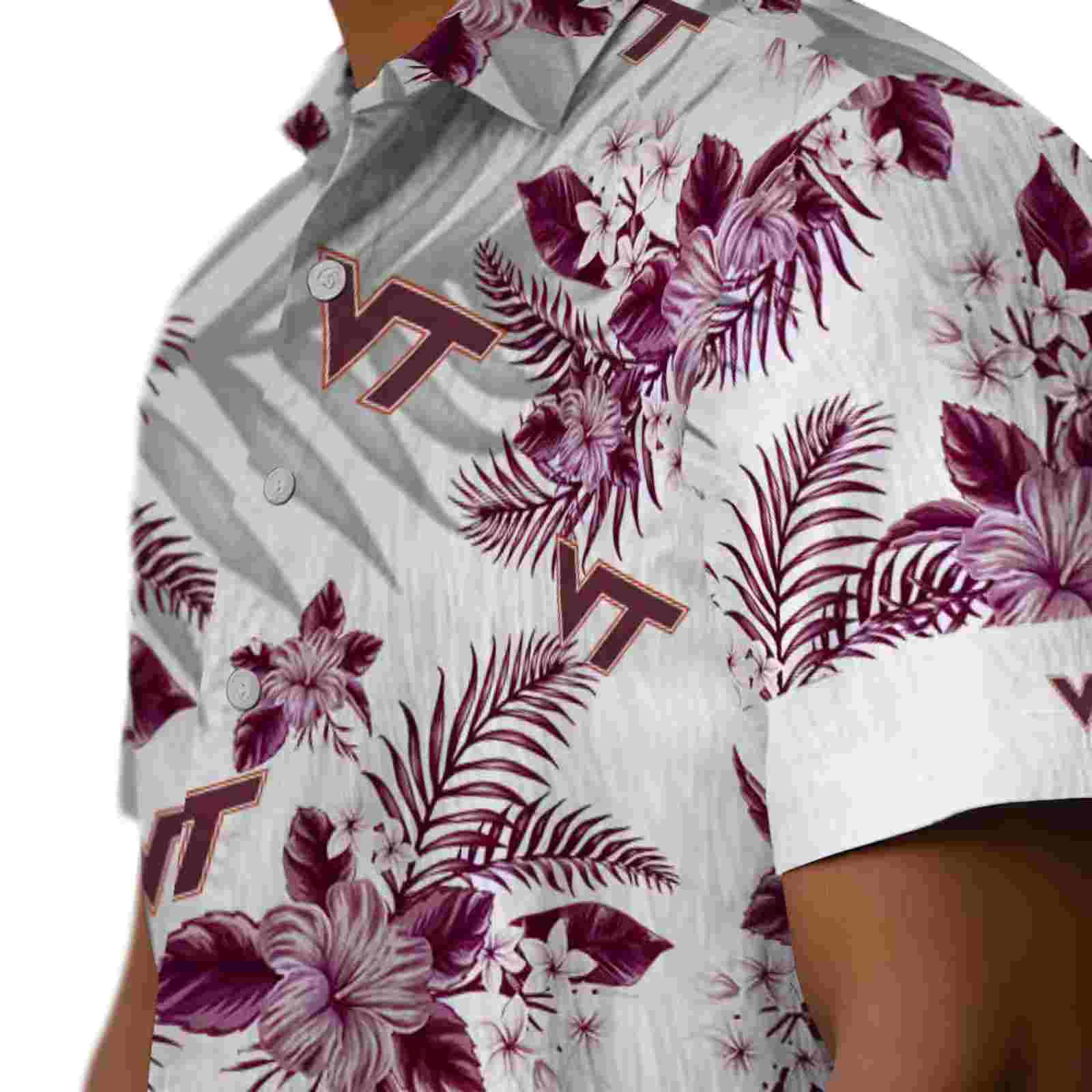 virginia tech hokies hibiscus palm leaves maroon white hawaiian shirt trendy