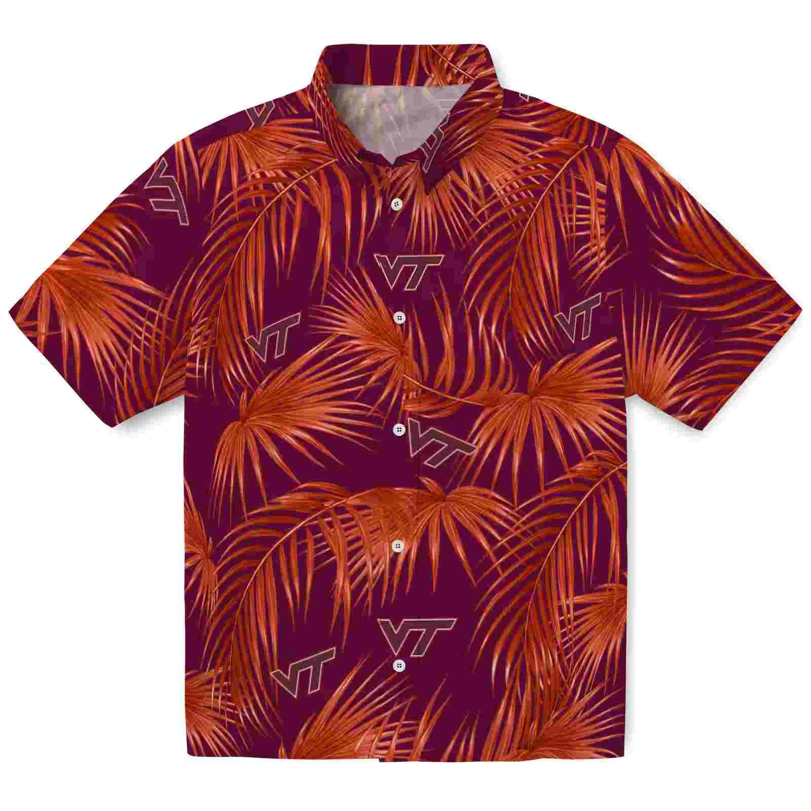 Virginia Tech Hokies Leafy Palms Maroon Hawaiian Shirt