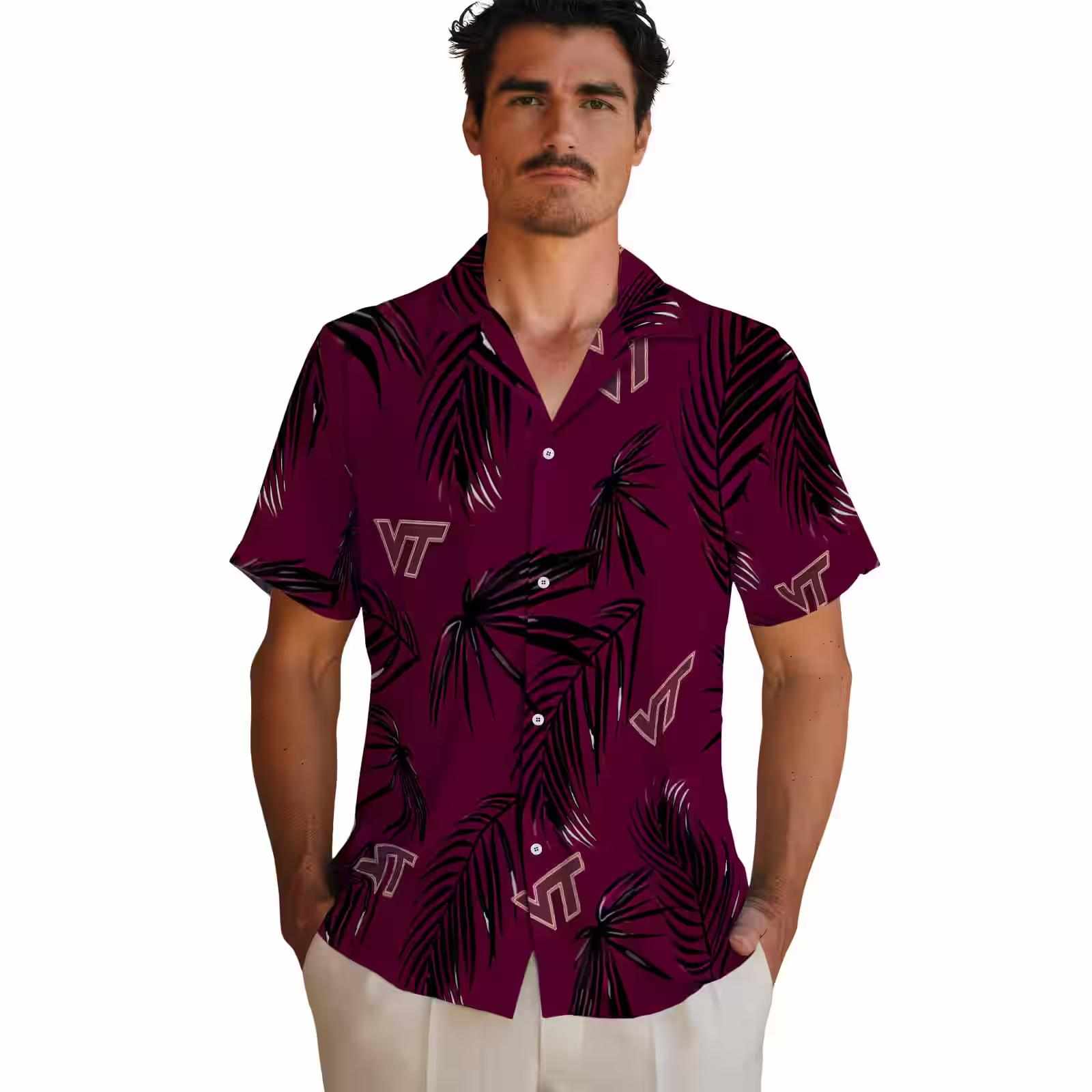 virginia tech hokies palm leaf maroon hawaiian shirt fashion forward