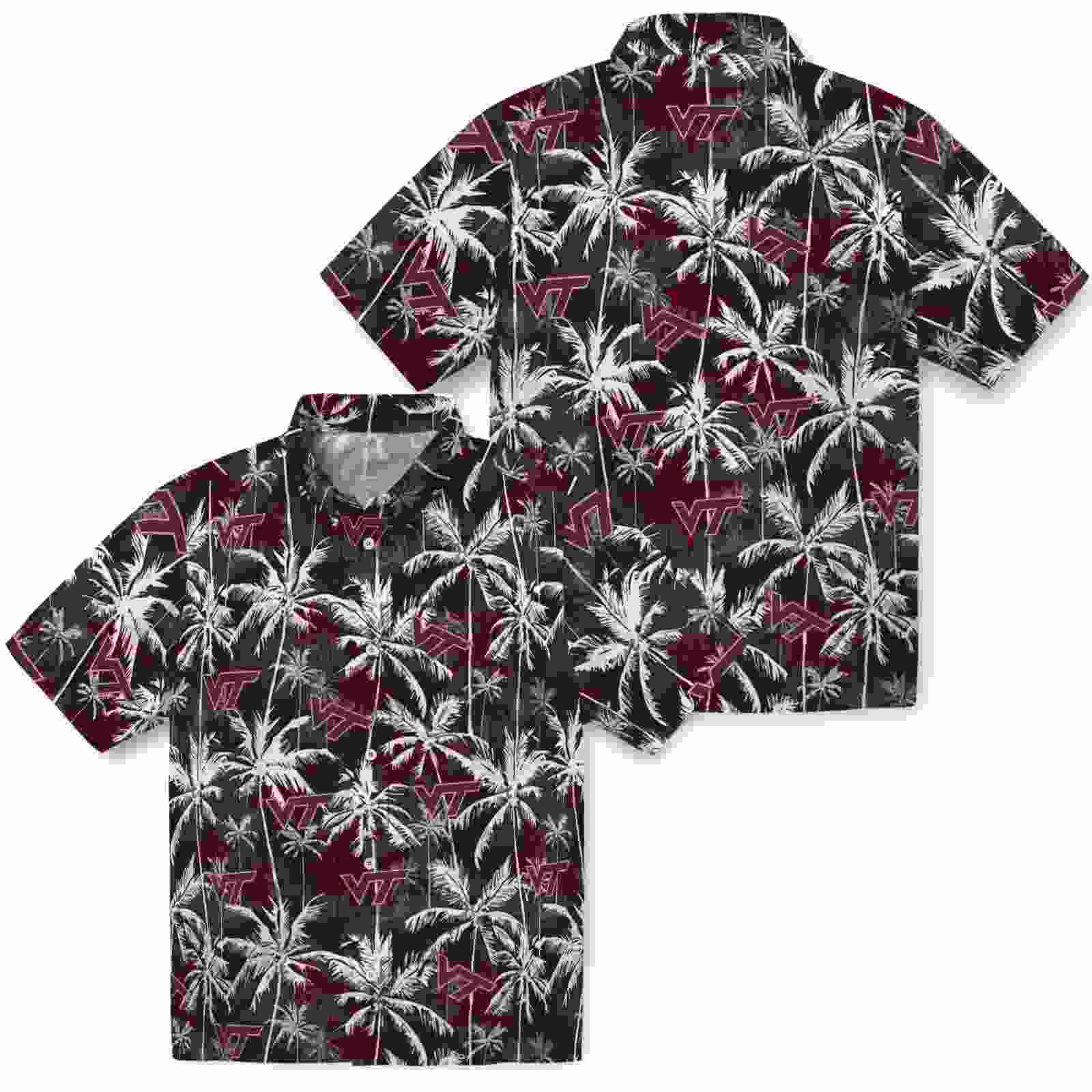 virginia tech hokies palm pattern maroon black hawaiian shirt high quality