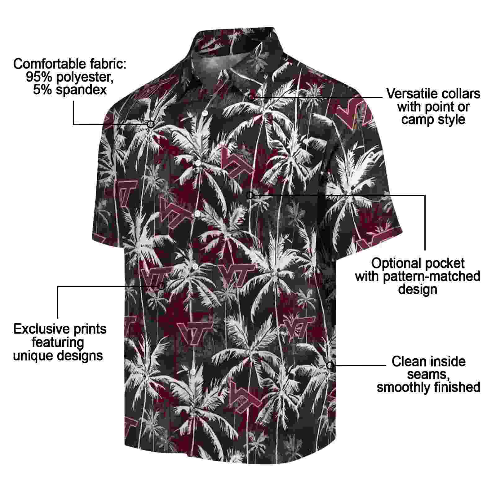 virginia tech hokies palm pattern maroon black hawaiian shirt new arrival