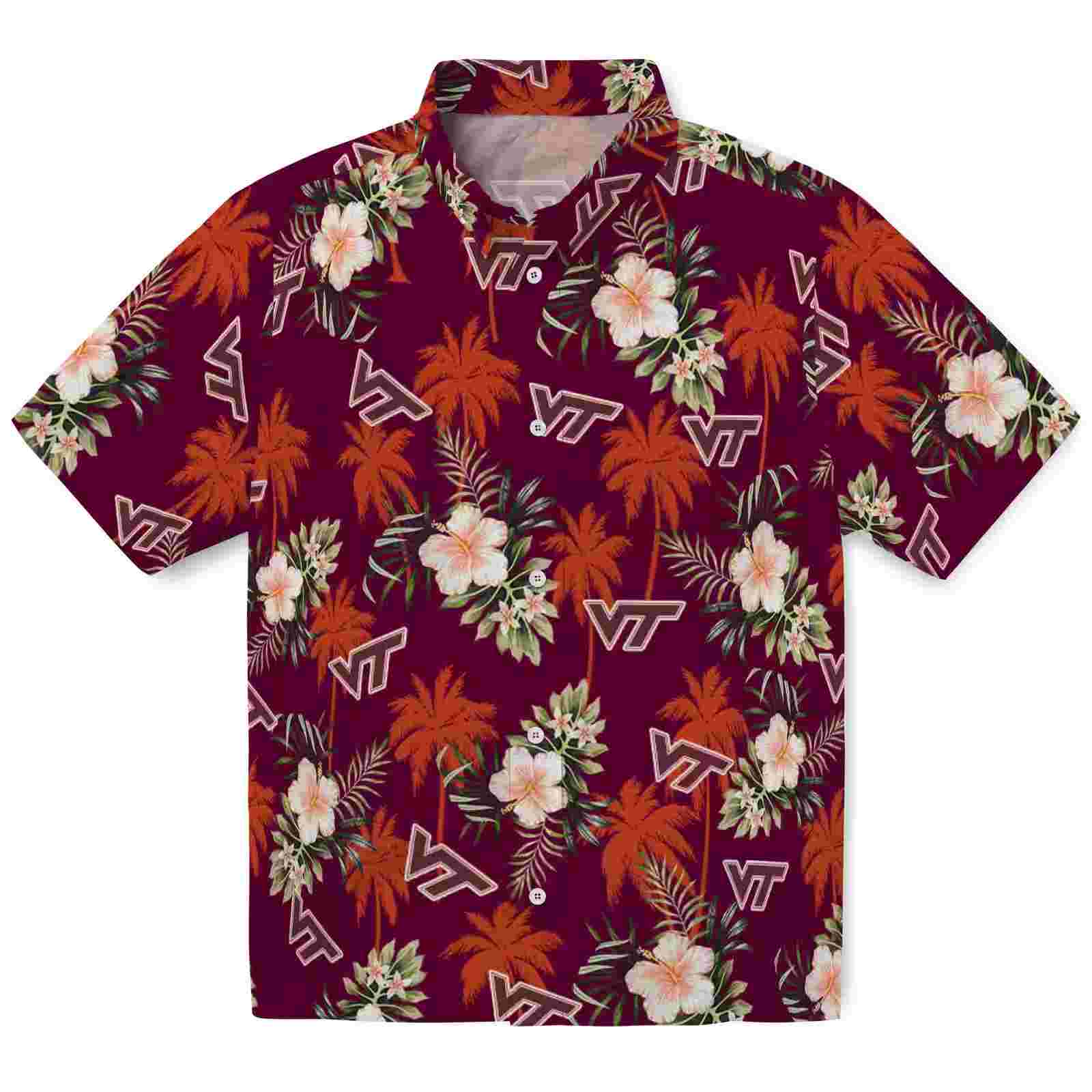 Virginia Tech Hokies Palm Tree Flower Maroon Hawaiian Shirt