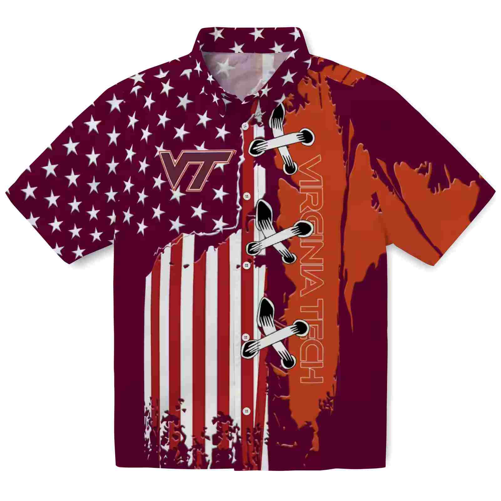 Virginia Tech Hokies Stitched Flag Maroon Hawaiian Shirt