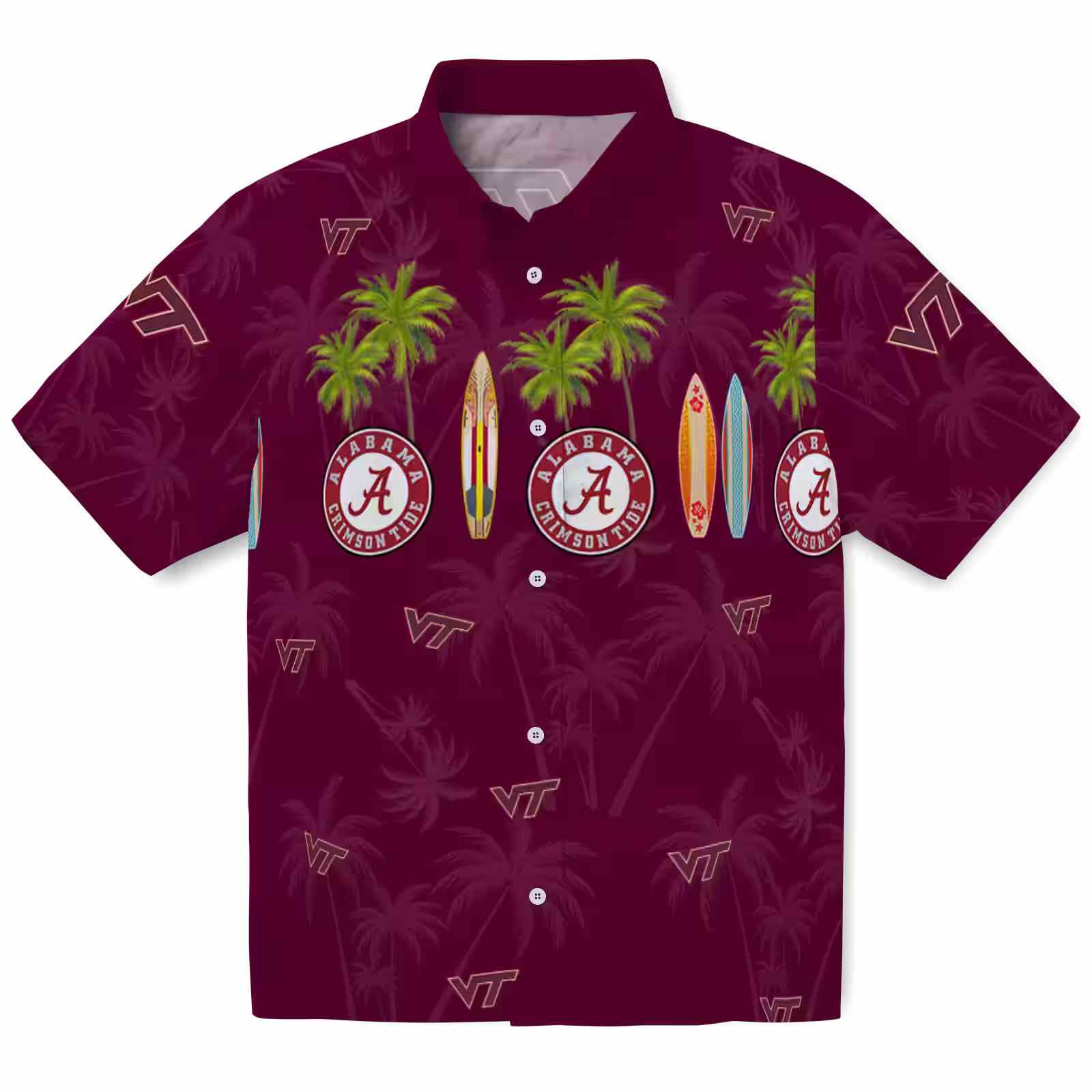 Virginia Tech Hokies Surfboard Palm Maroon Hawaiian Shirt