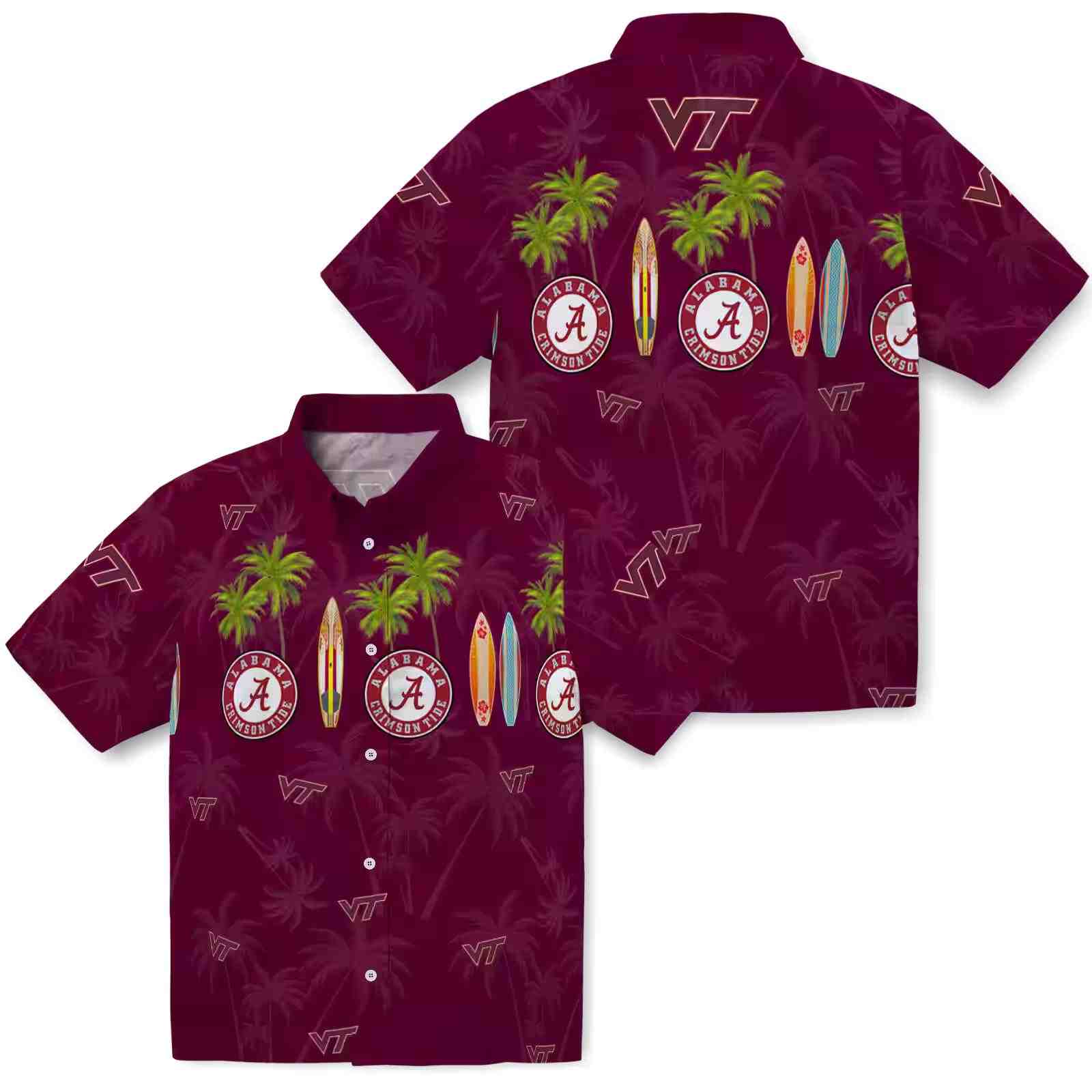 virginia tech hokies surfboard palm maroon hawaiian shirt high quality