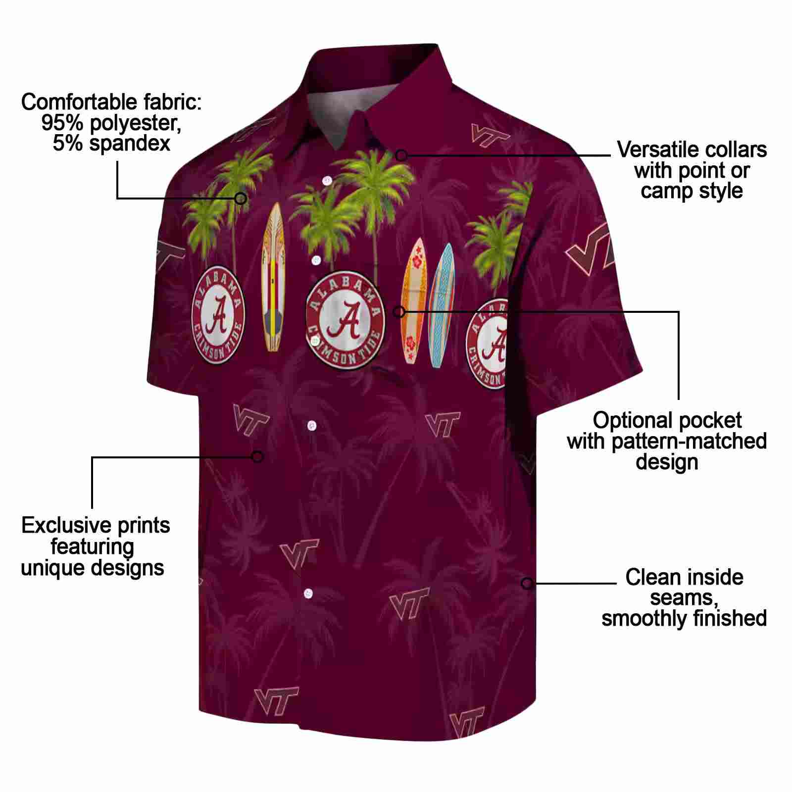 virginia tech hokies surfboard palm maroon hawaiian shirt new arrival