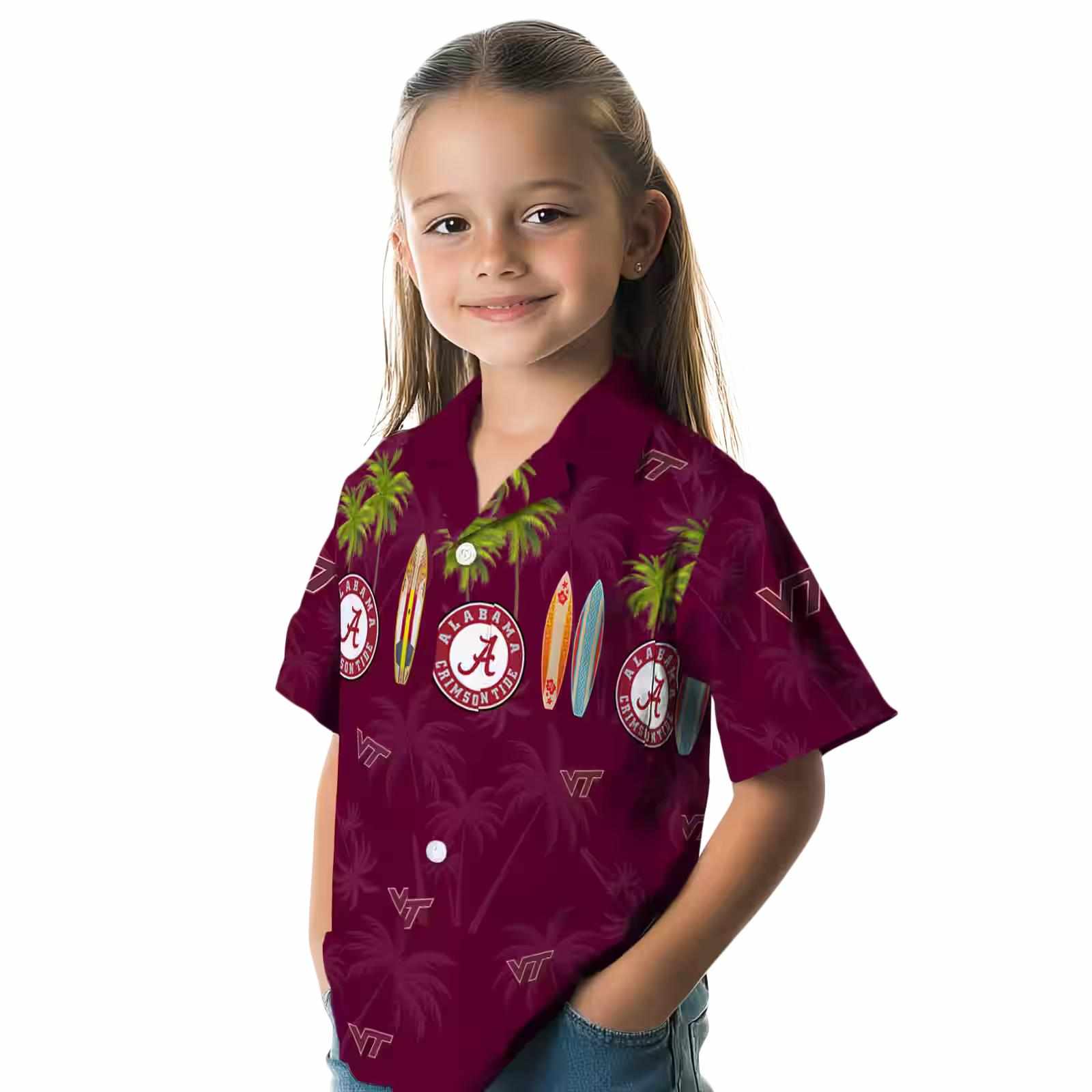 virginia tech hokies surfboard palm maroon hawaiian shirt premium grade