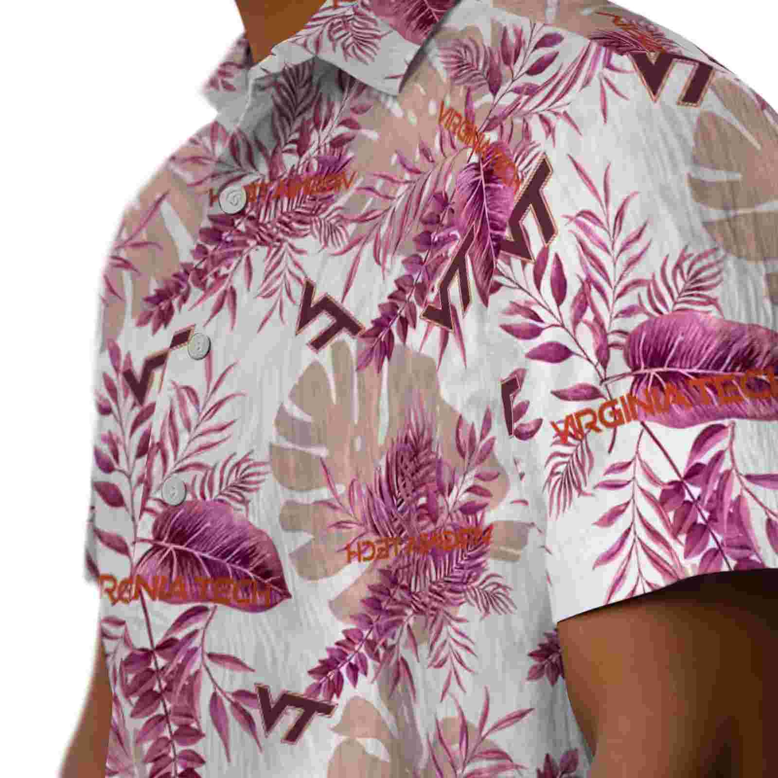 virginia tech hokies tropical leaves maroon white hawaiian shirt trendy