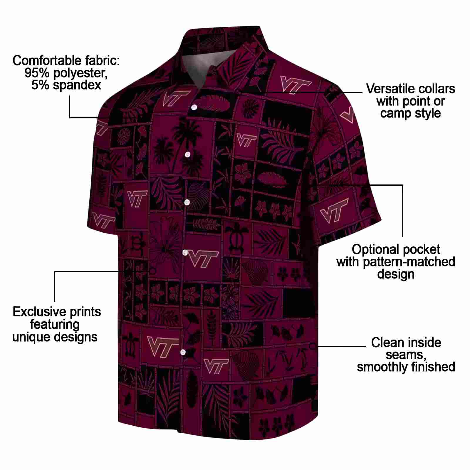 virginia tech hokies tropical patchwork maroon black hawaiian shirt new arrival