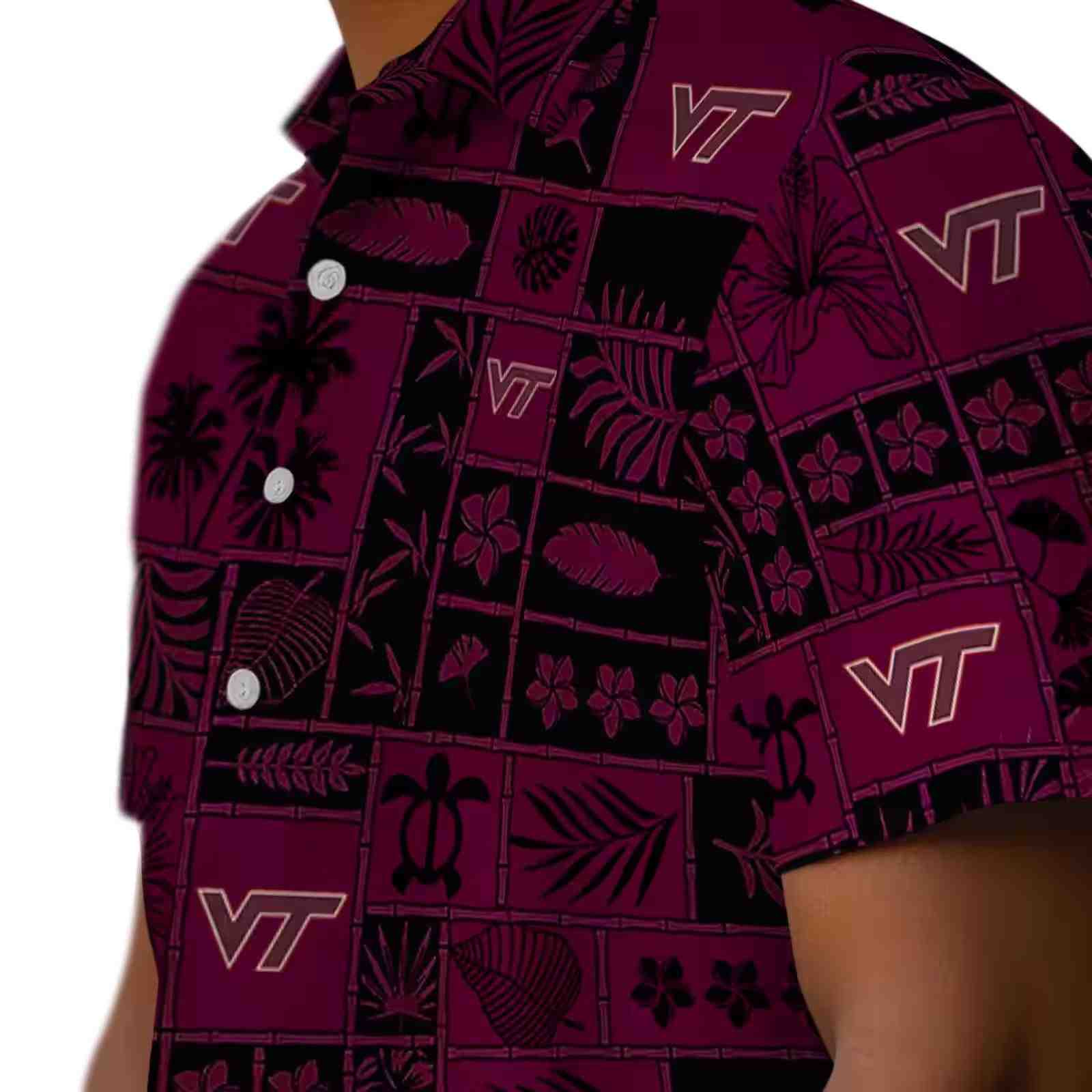 virginia tech hokies tropical patchwork maroon black hawaiian shirt trendy