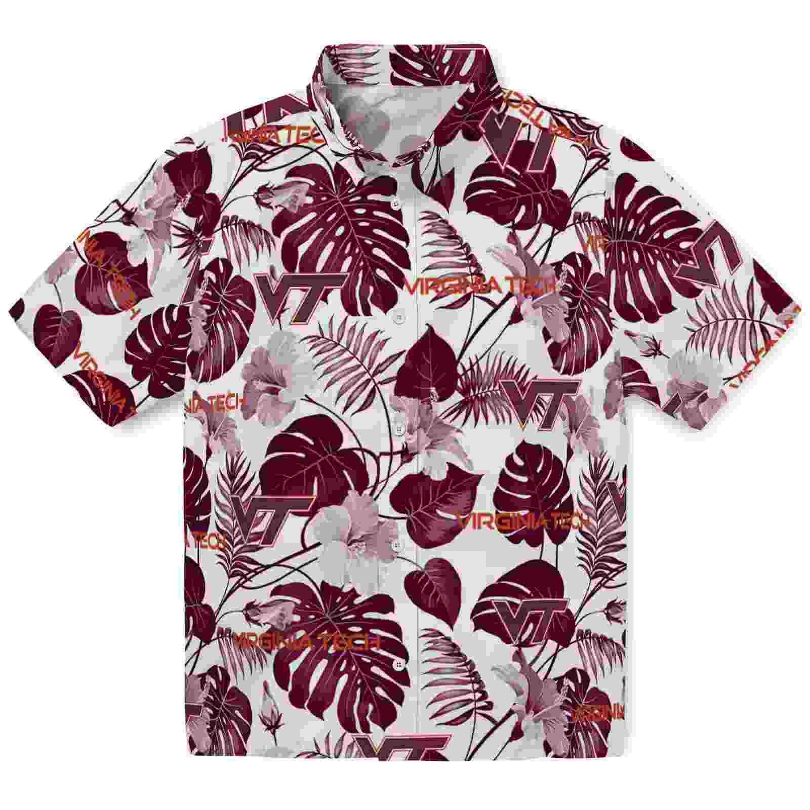 Virginia Tech Hokies Tropical Plants Maroon White Hawaiian Shirt