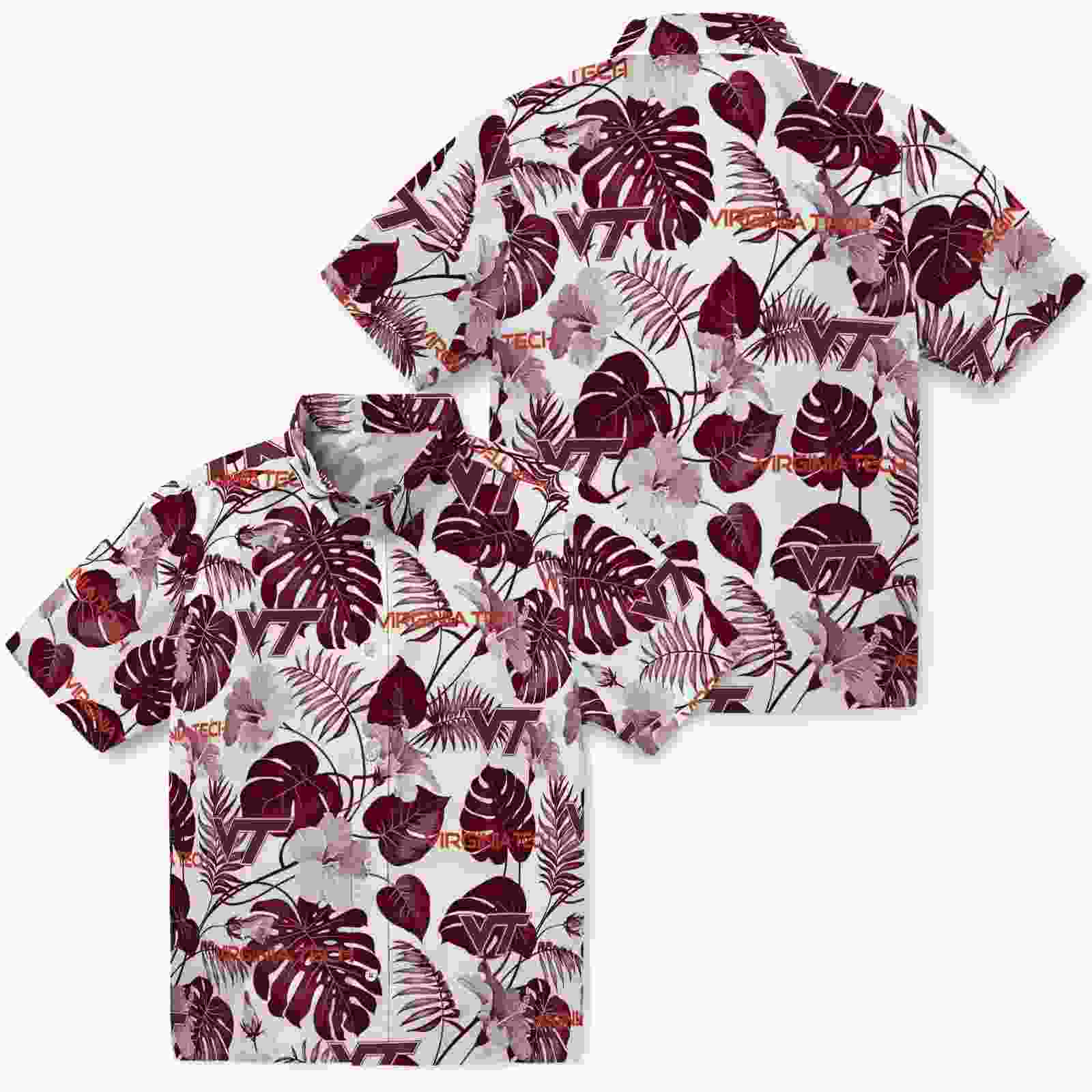 virginia tech hokies tropical plants maroon white hawaiian shirt high quality