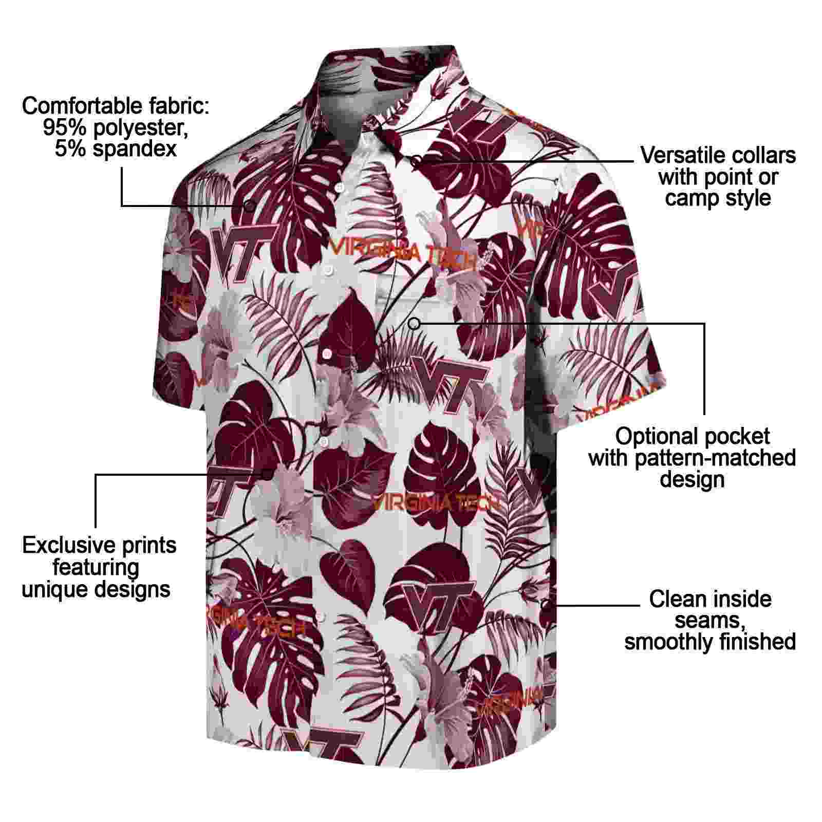 virginia tech hokies tropical plants maroon white hawaiian shirt new arrival