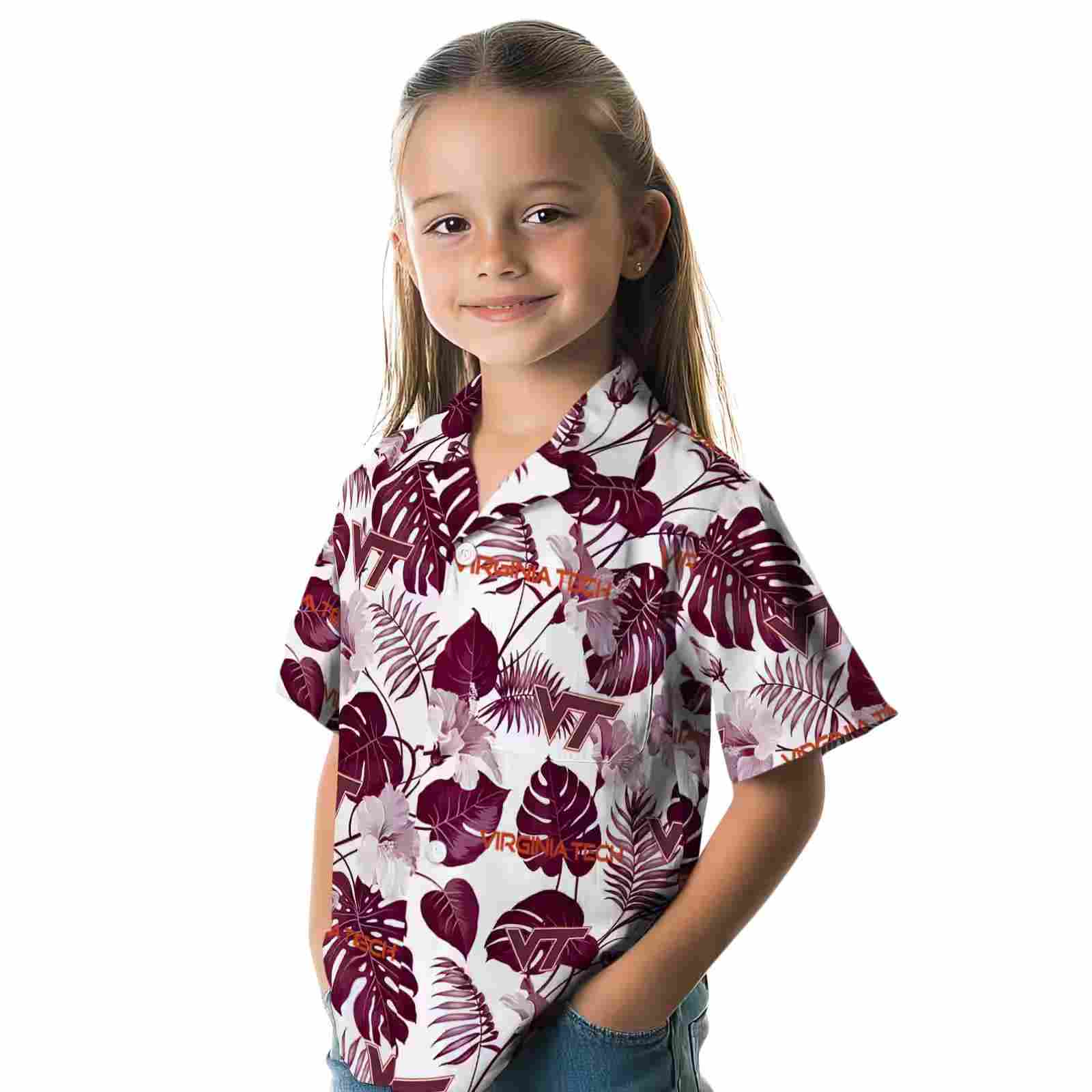 virginia tech hokies tropical plants maroon white hawaiian shirt premium grade