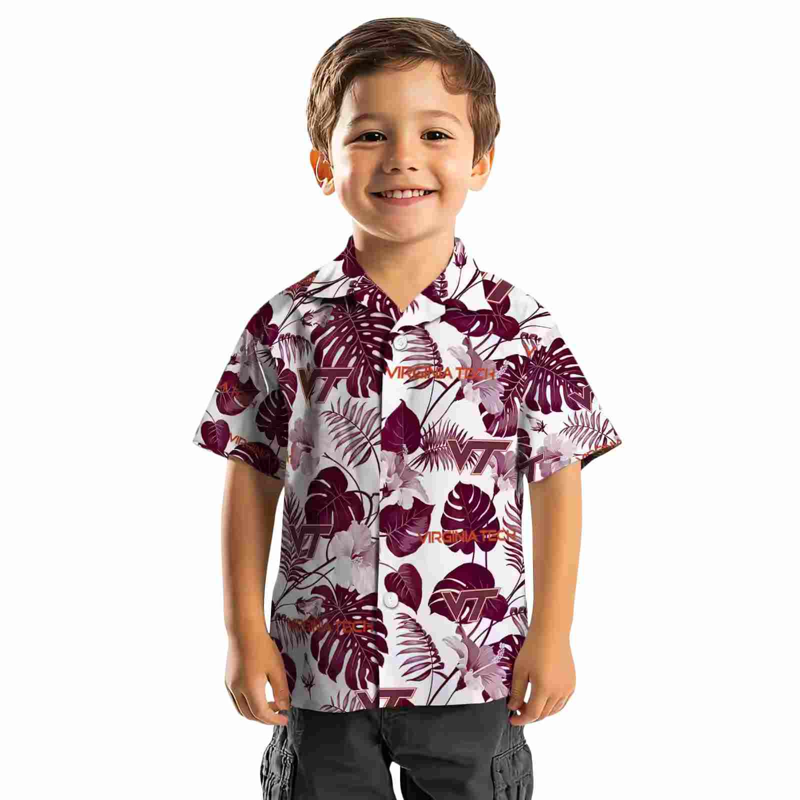 virginia tech hokies tropical plants maroon white hawaiian shirt top rated