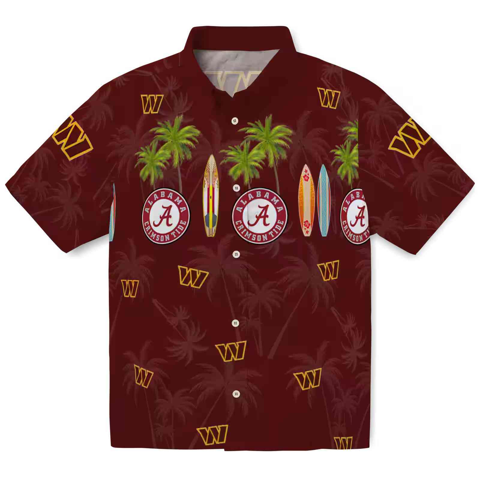 Washington Commanders Surfboard Palm Burgundy Hawaiian Shirt