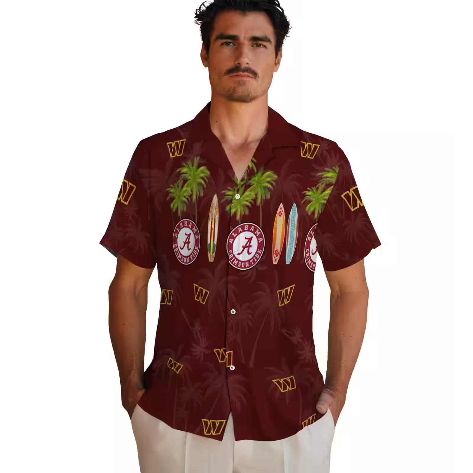 washington commanders surfboard palm burgundy hawaiian shirt fashion forward