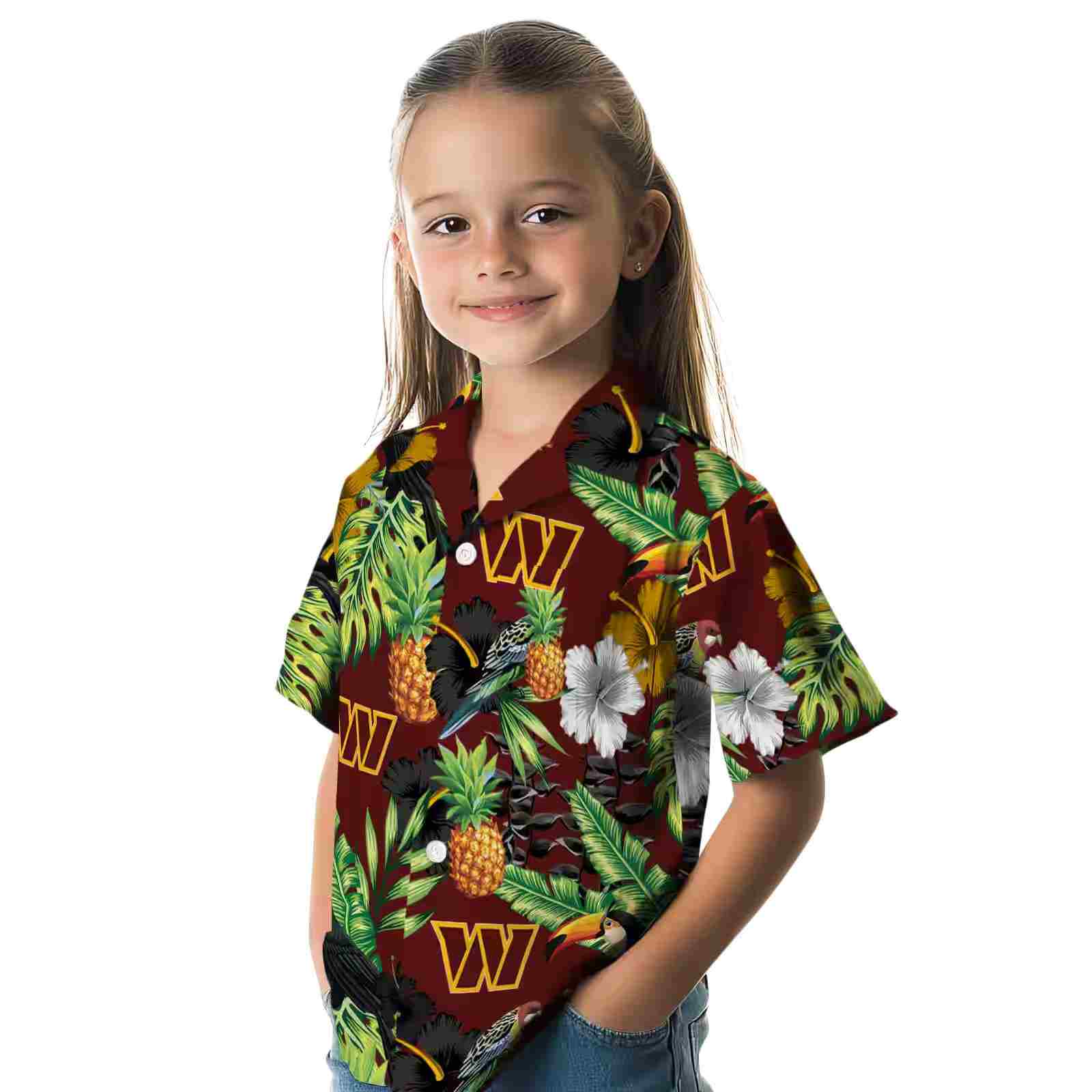 washington commanders toucan hibiscus pineapple burgundy green hawaiian shirt premium grade